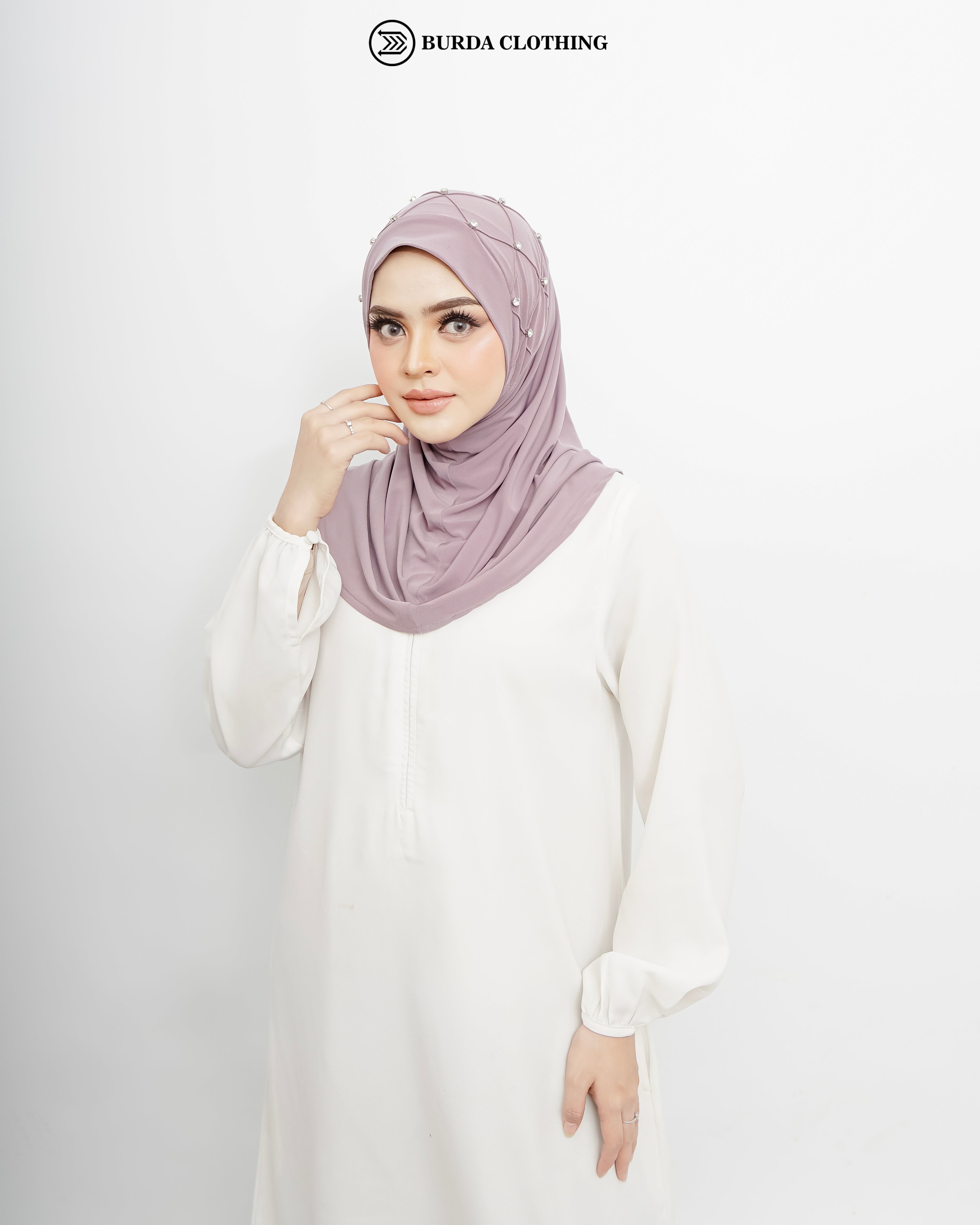 Pull on Hijab with stone (Jersey) Mauve by Burdaclothing