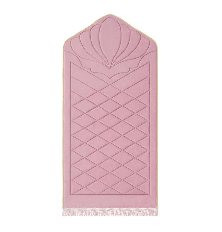 Quilted Foldable Foam Velvet Prayer Rug Pink by Burdaclothing