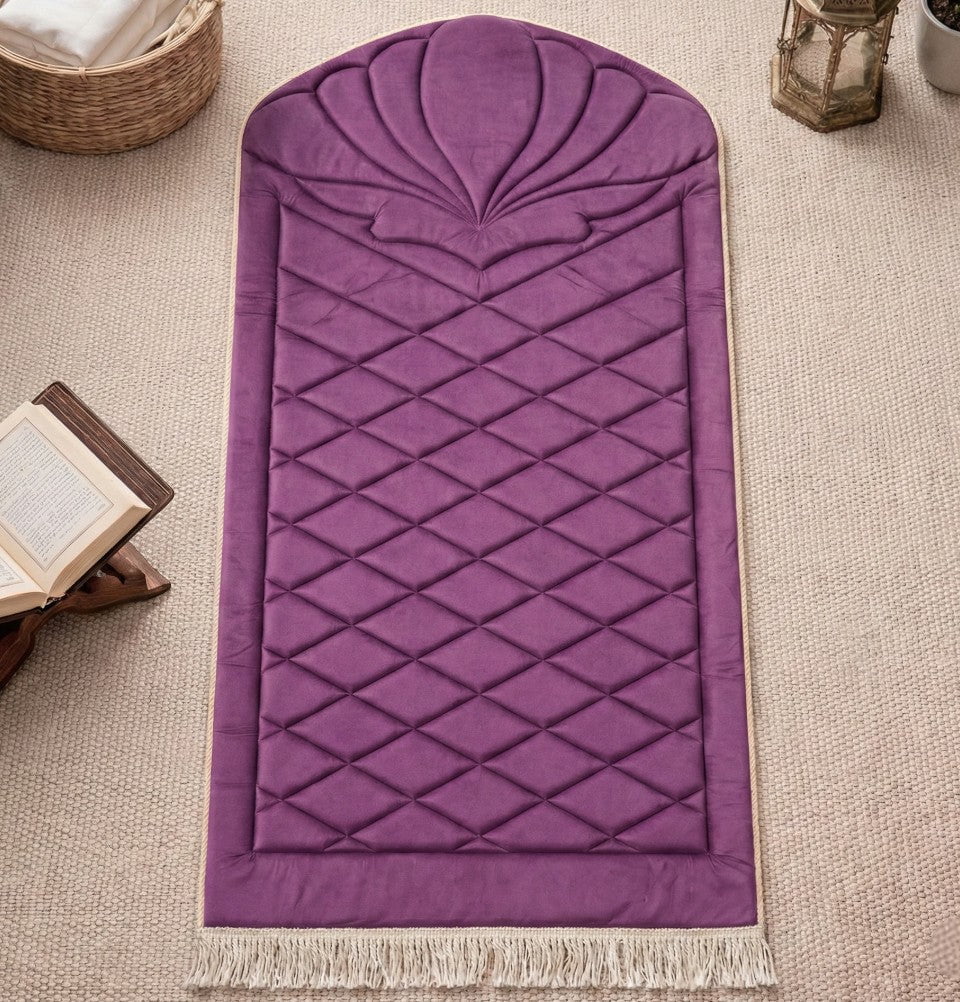 Quilted Foldable Foam Velvet Prayer Rug Purple by Burdaclothing
