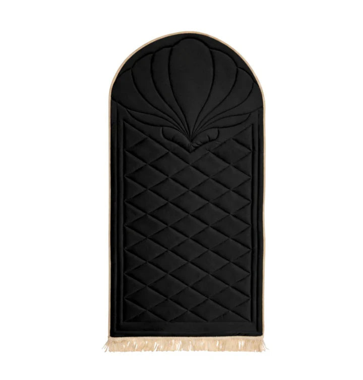 Quilted Foldable Foam Velvet Prayer Rug Safaa - Black by Burdaclothing