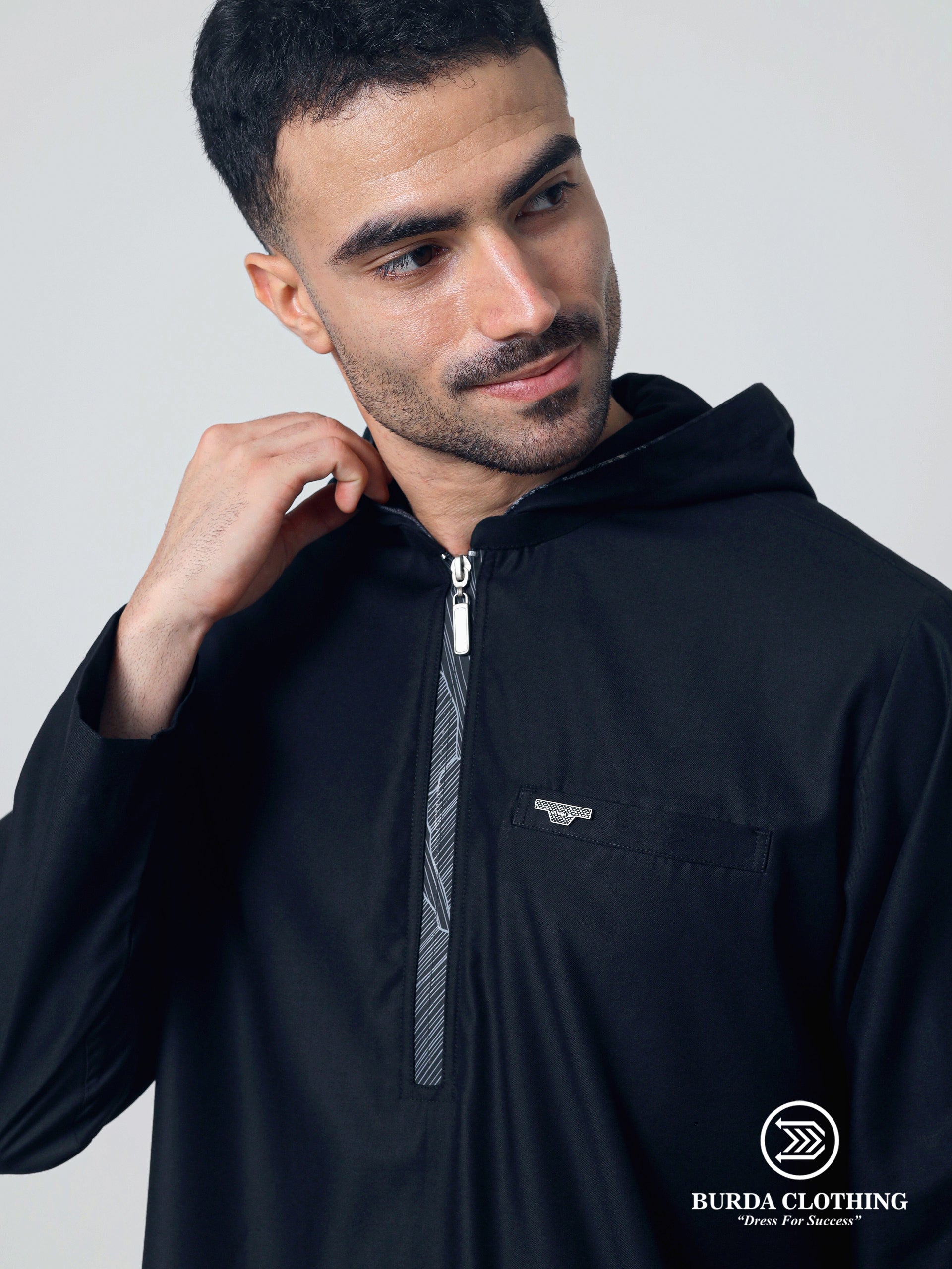 Short Kurta 009 Black Hoodie by burdaclothing