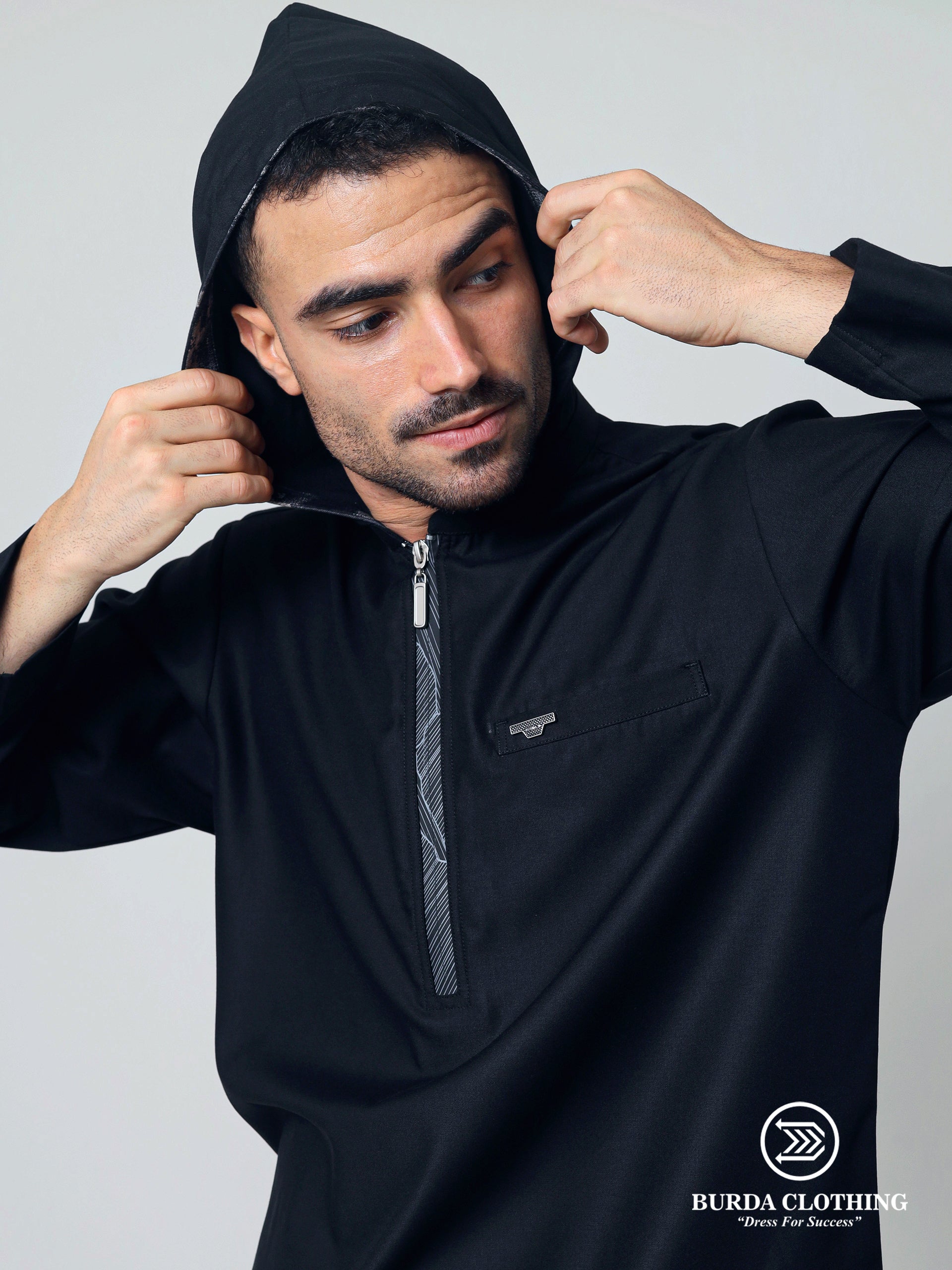 Short Kurta 009 Black Hoodie by burdaclothing