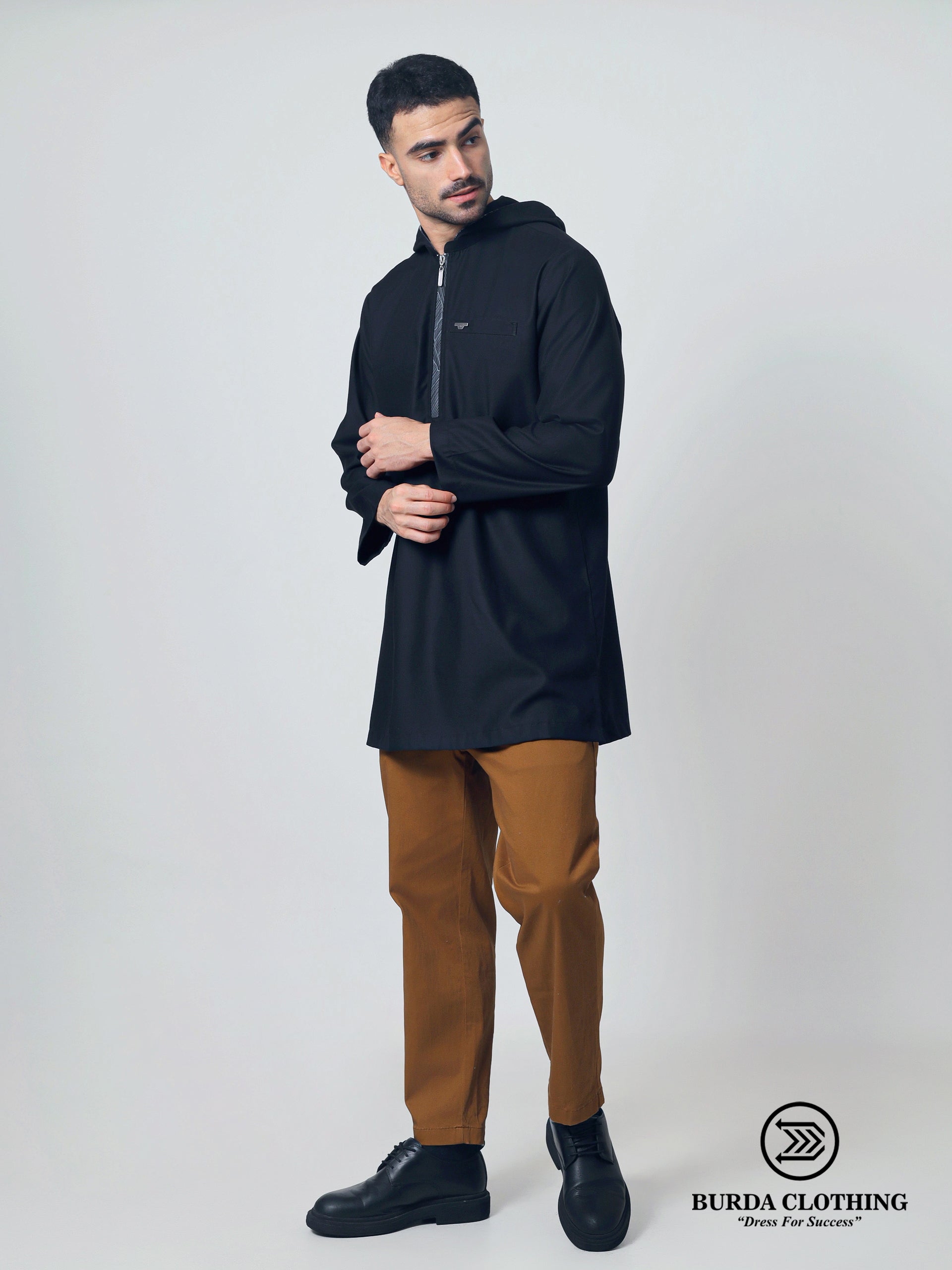 Short Kurta 009 Black Hoodie by burdaclothing