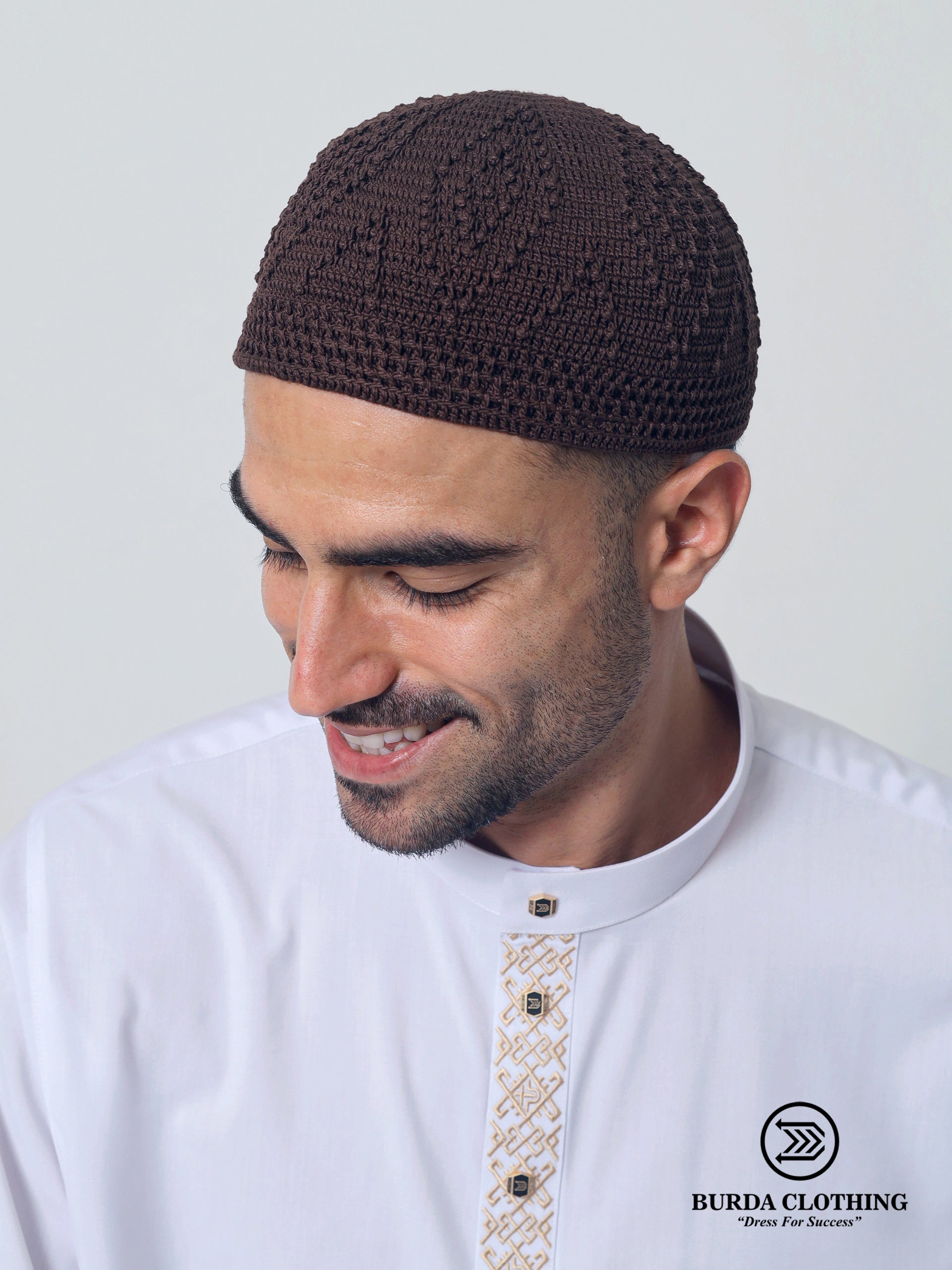 Skull Knit Cotton Kufi Dark Brown by Burdaclothing
