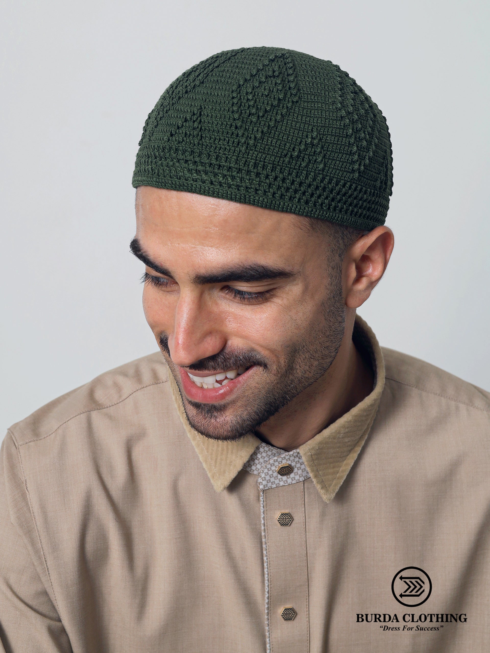 Skull Knit Cotton Kufi Dark Green by Burdaclothing
