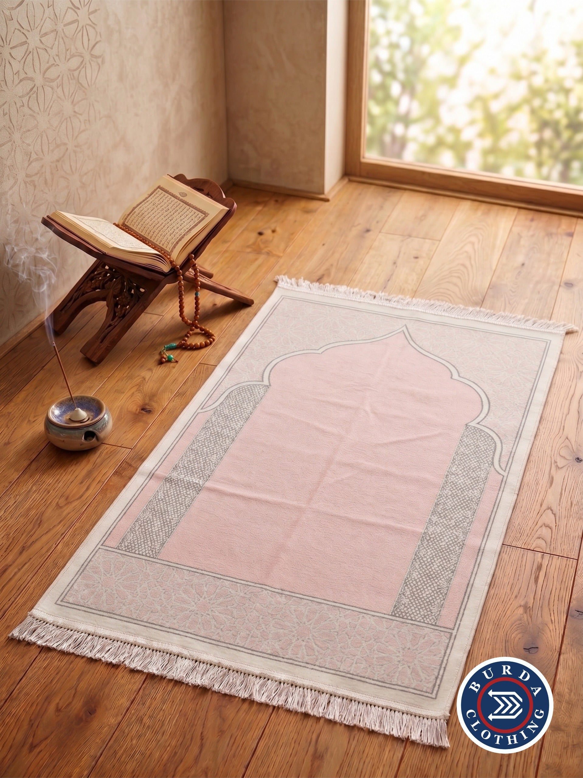 Velvet Prayer Rug Pink by Burdaclothing