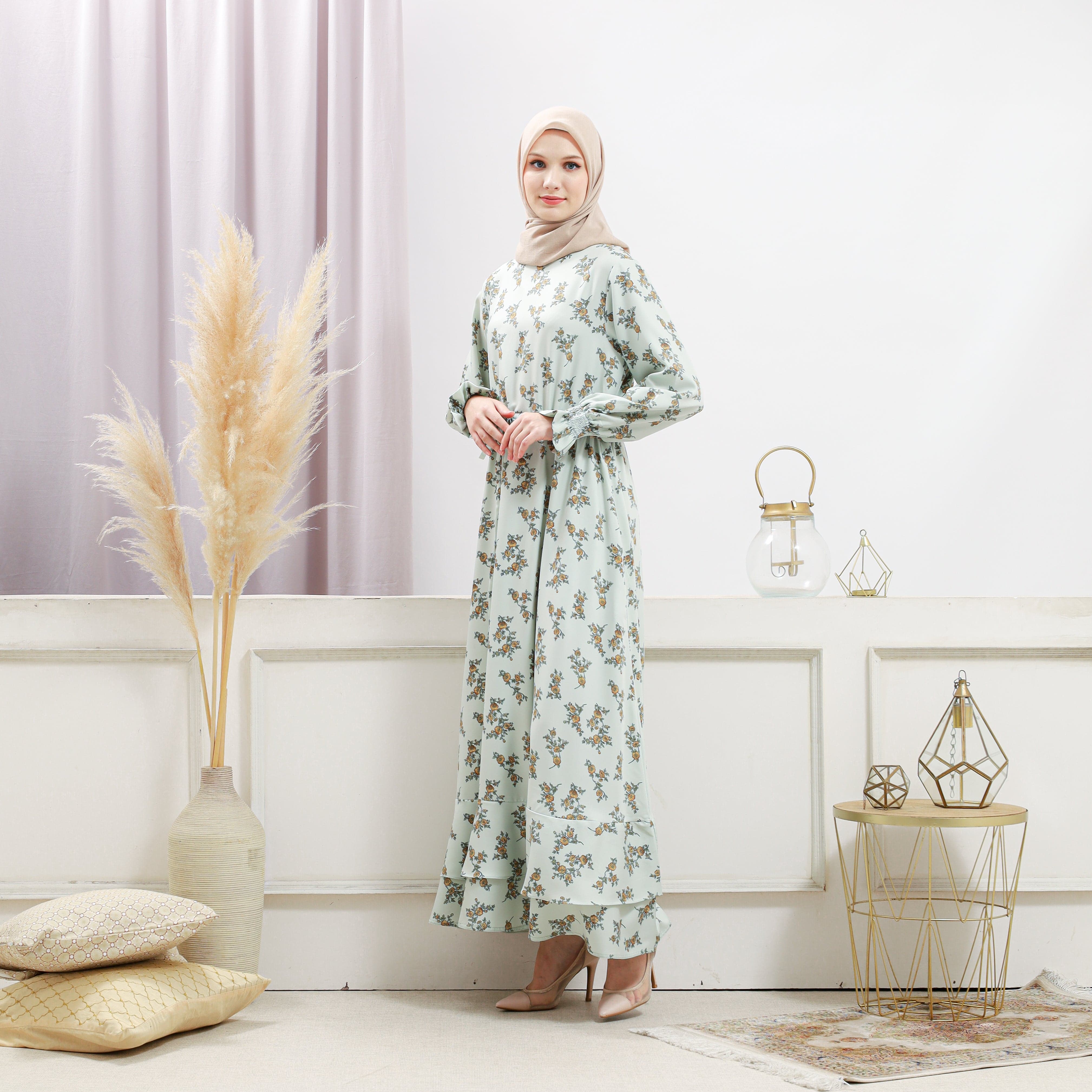 Burdaclothing Women's Light Green Floral Dress