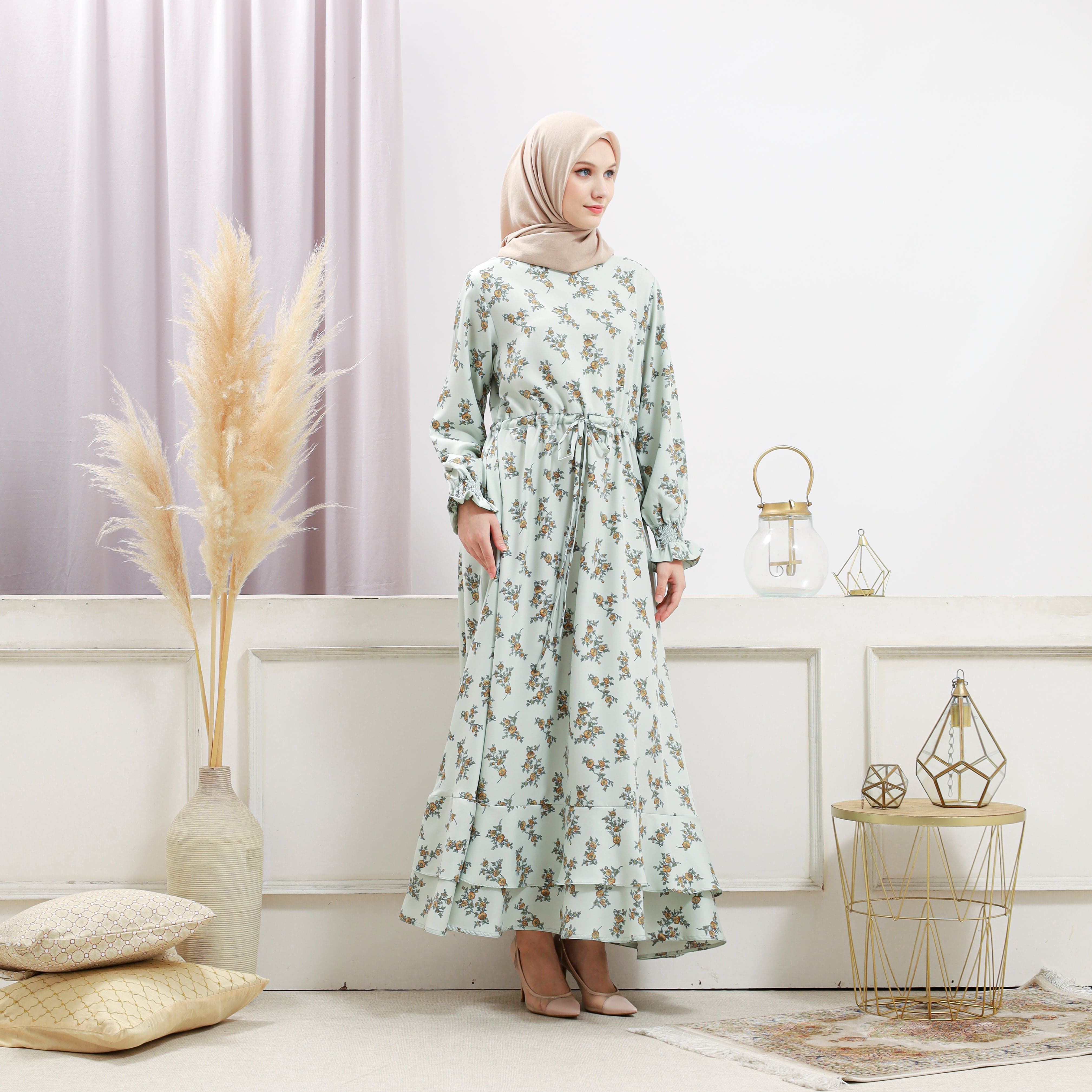 Burdaclothing Women's Light Green Floral Dress