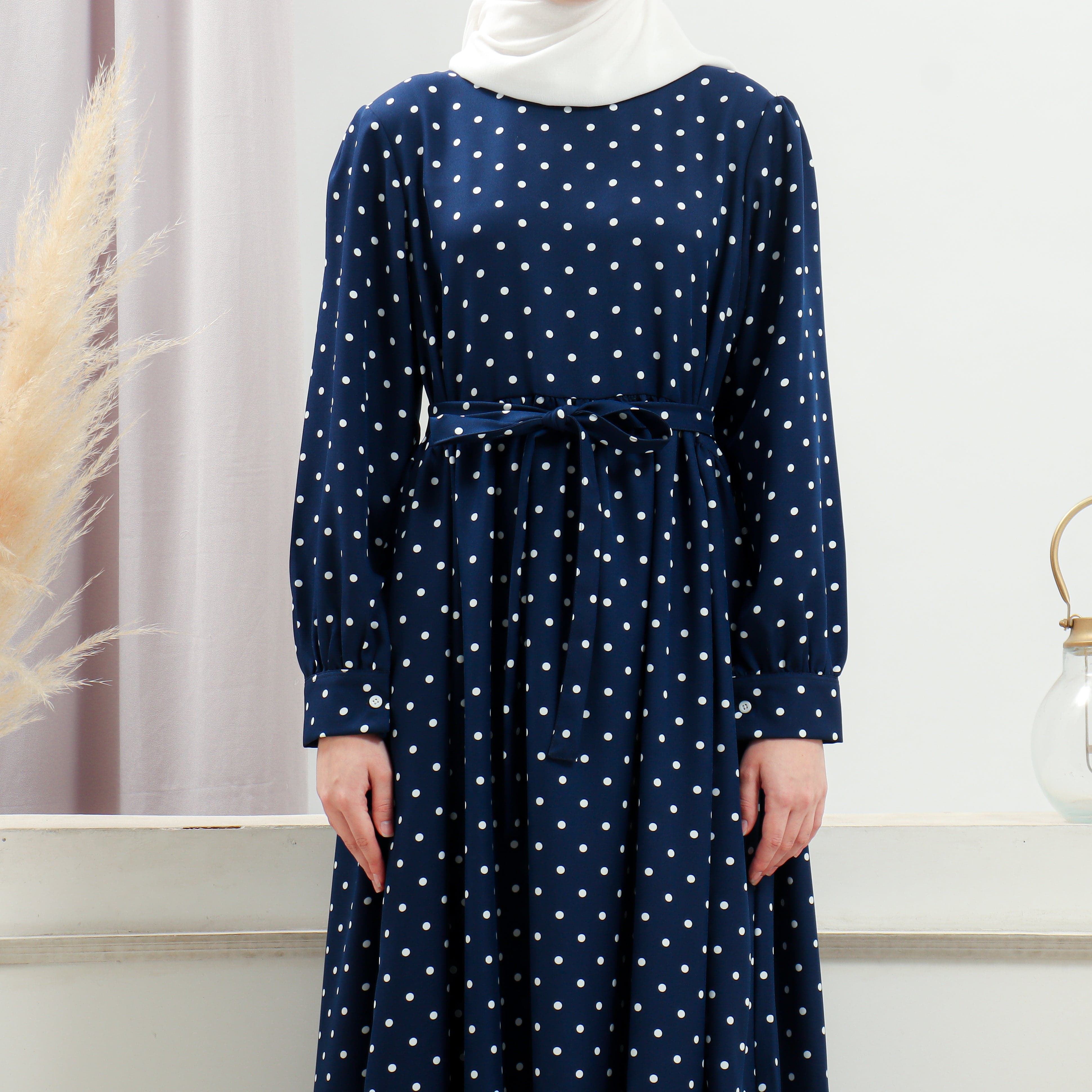 Burdaclothing Womens Navy Polka Dot Dress