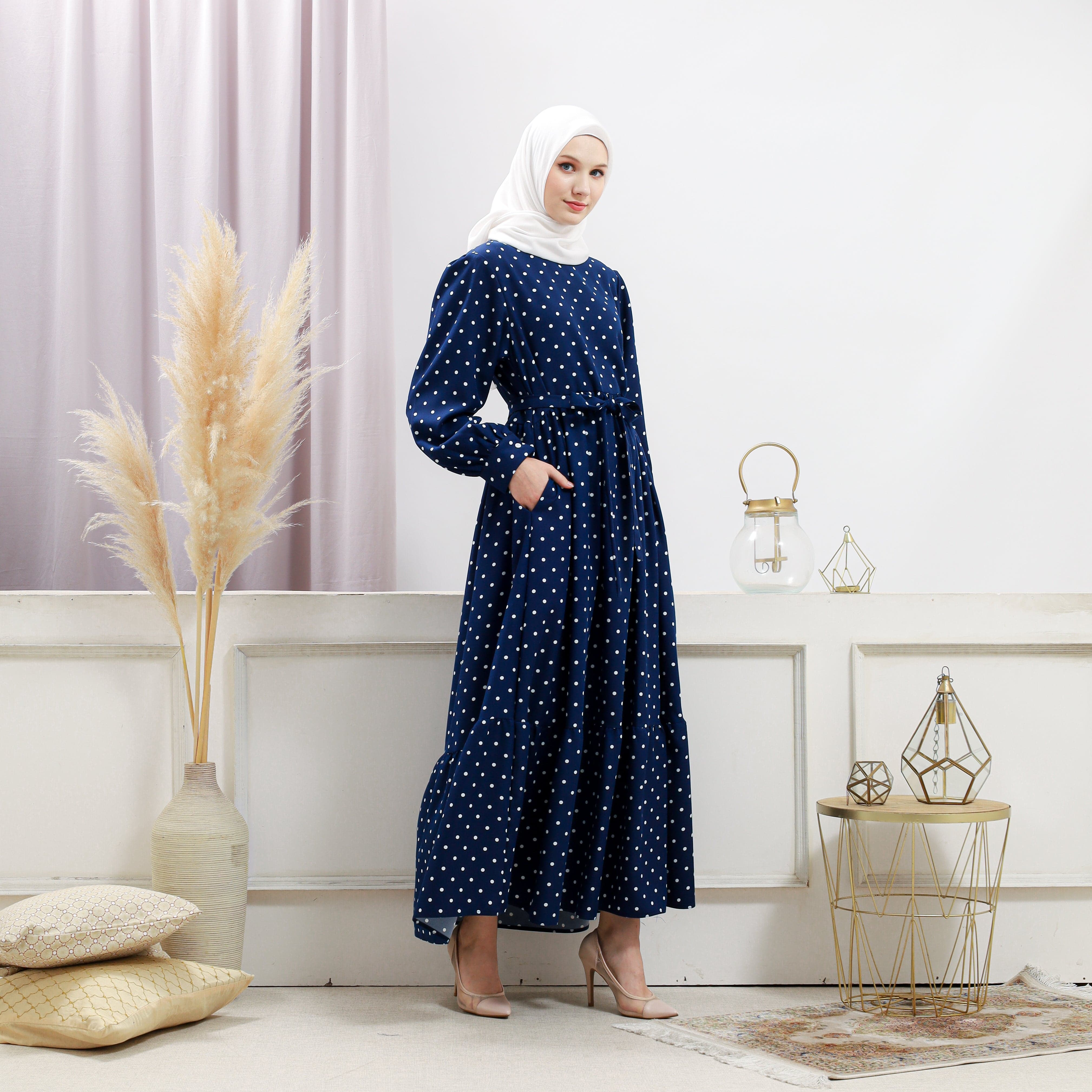 Burdaclothing Womens Navy Polka Dot Dress