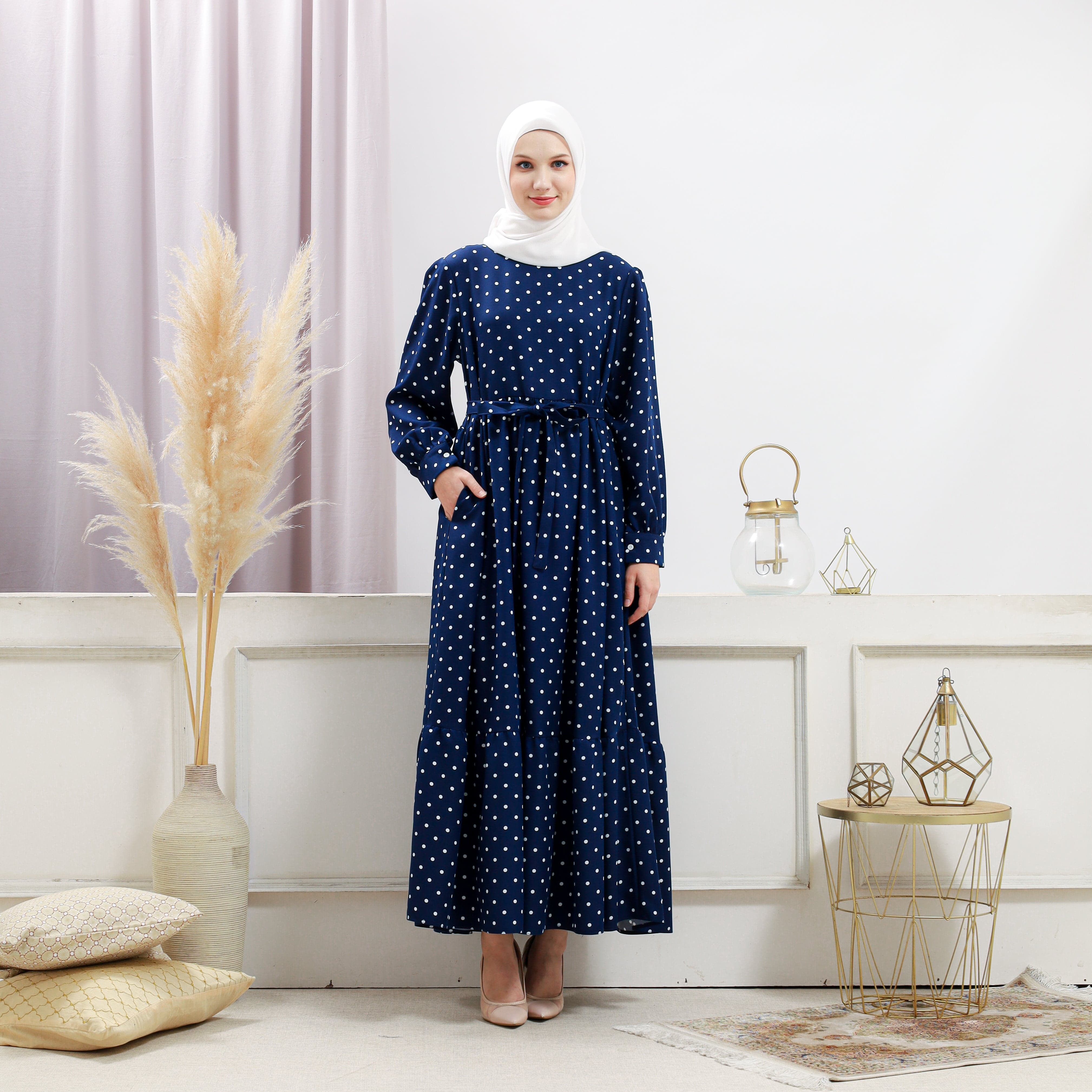 Burdaclothing Womens Navy Polka Dot Dress