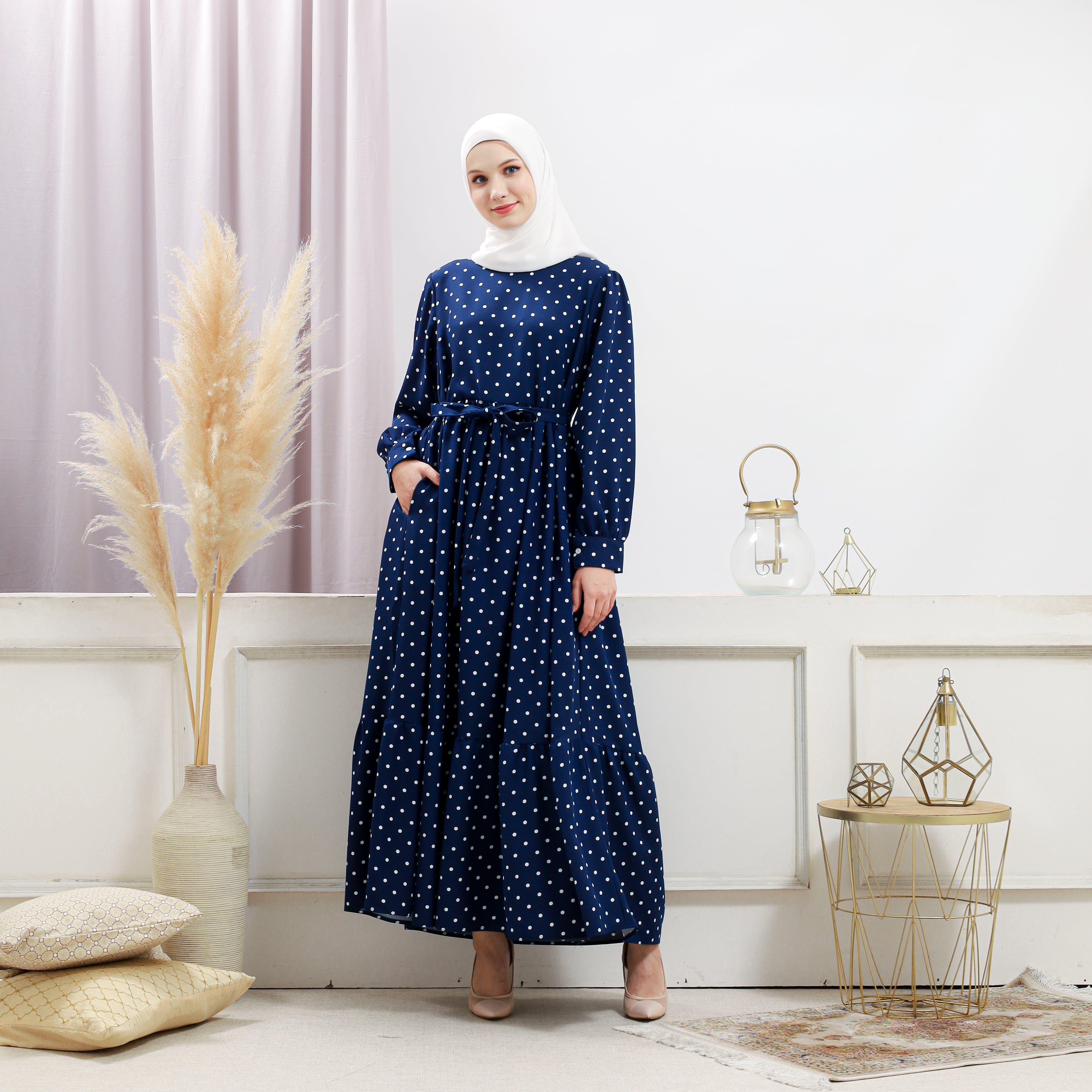 Burdaclothing Womens Navy Polka Dot Dress