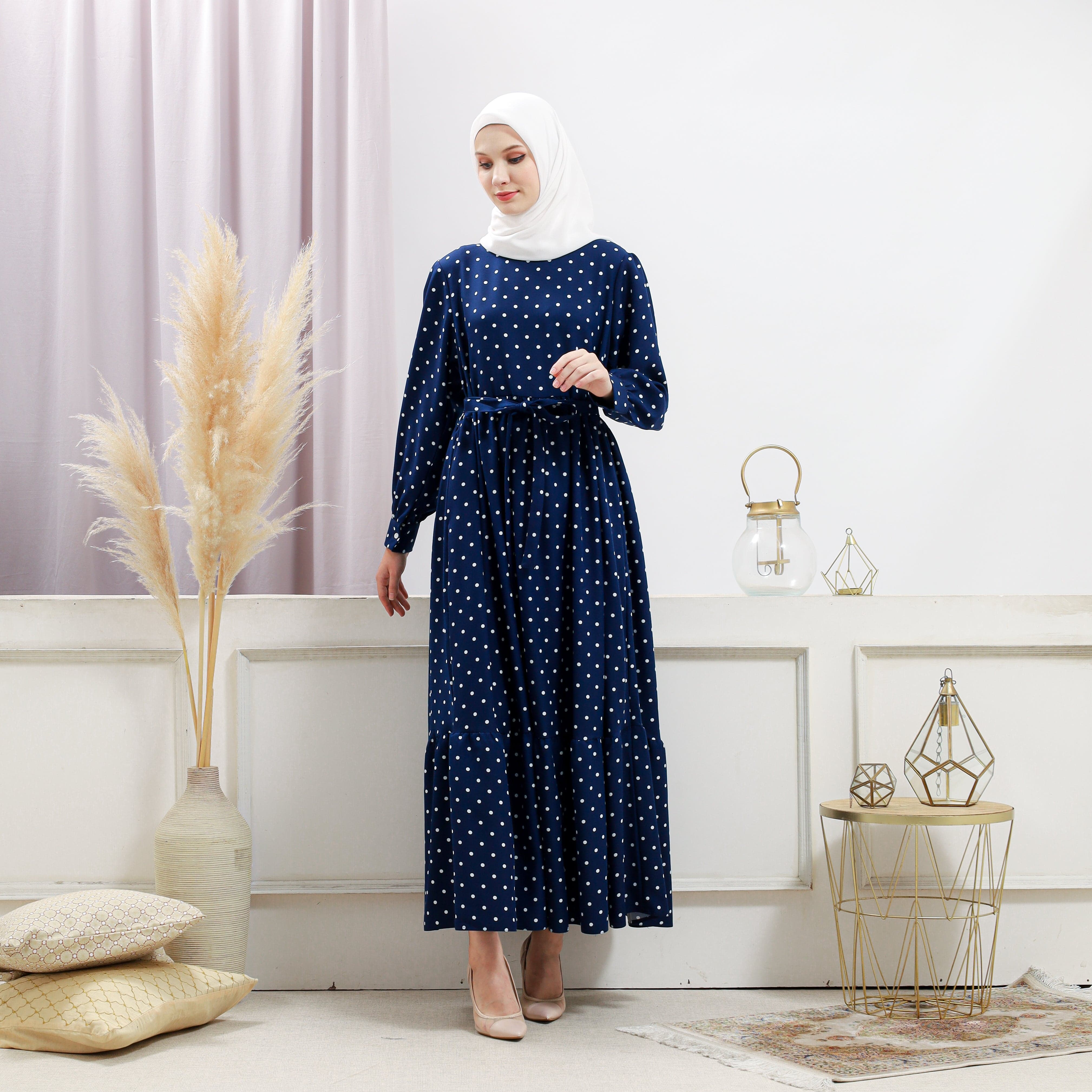 Burdaclothing Womens Navy Polka Dot Dress