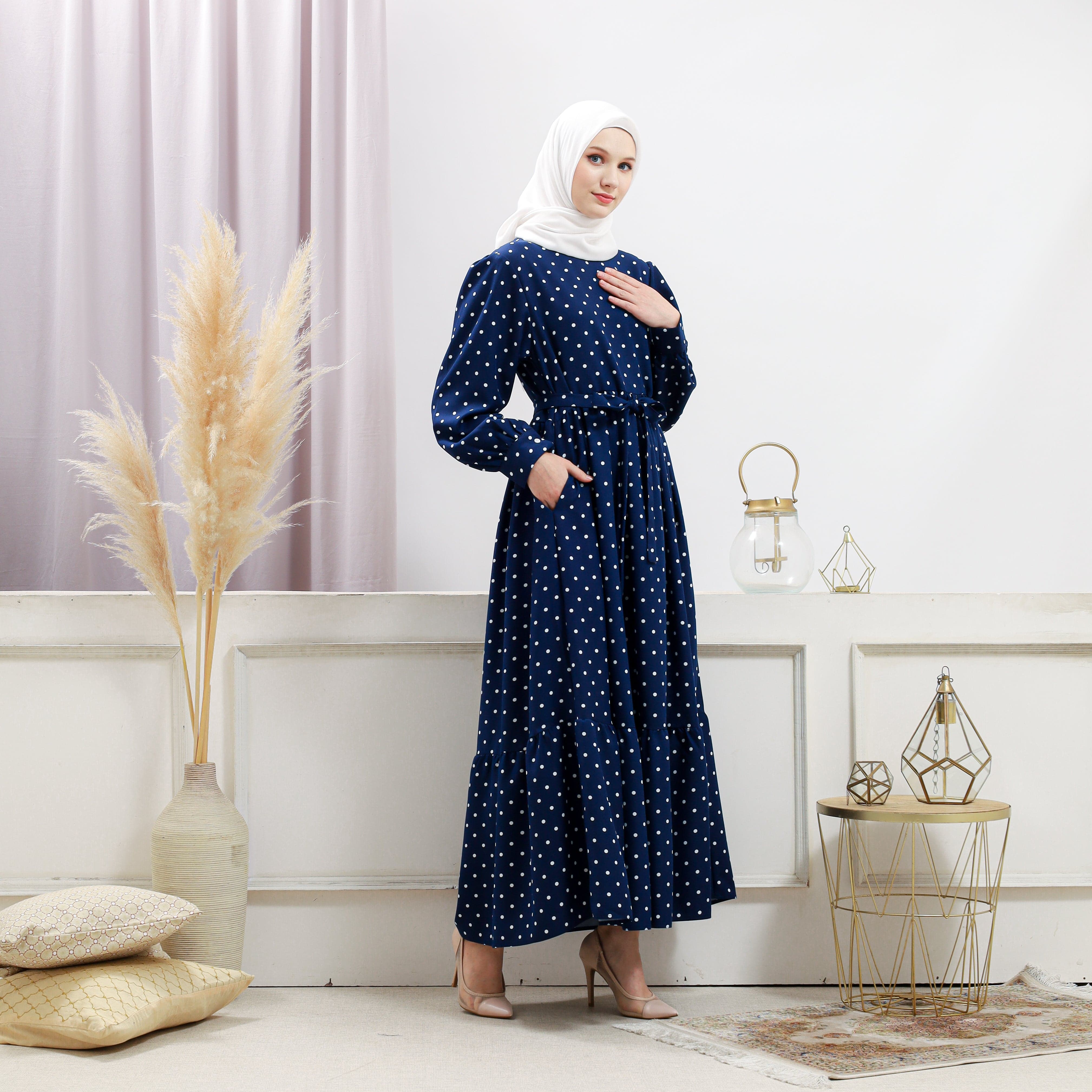 Burdaclothing Womens Navy Polka Dot Dress
