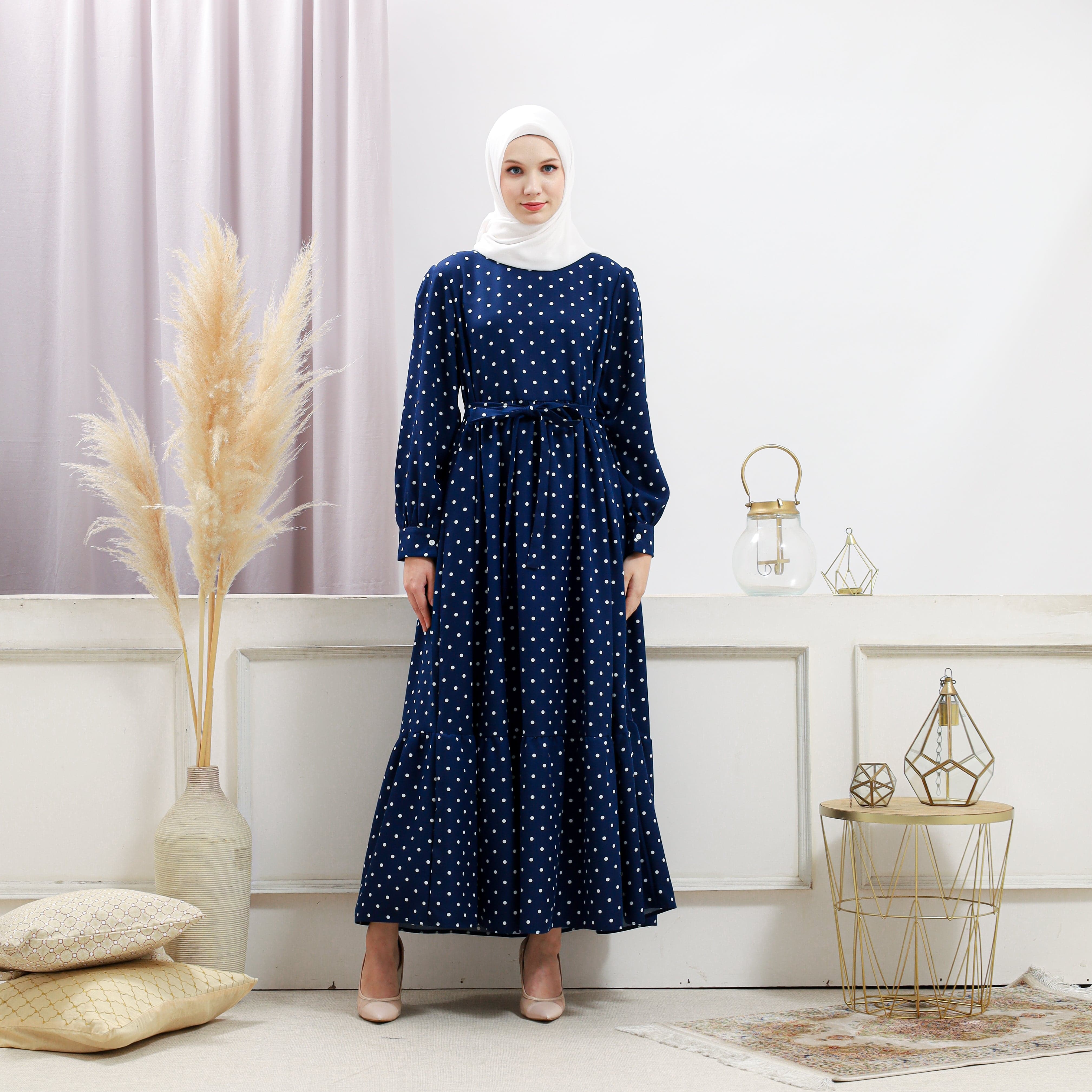 Burdaclothing Womens Navy Polka Dot Dress