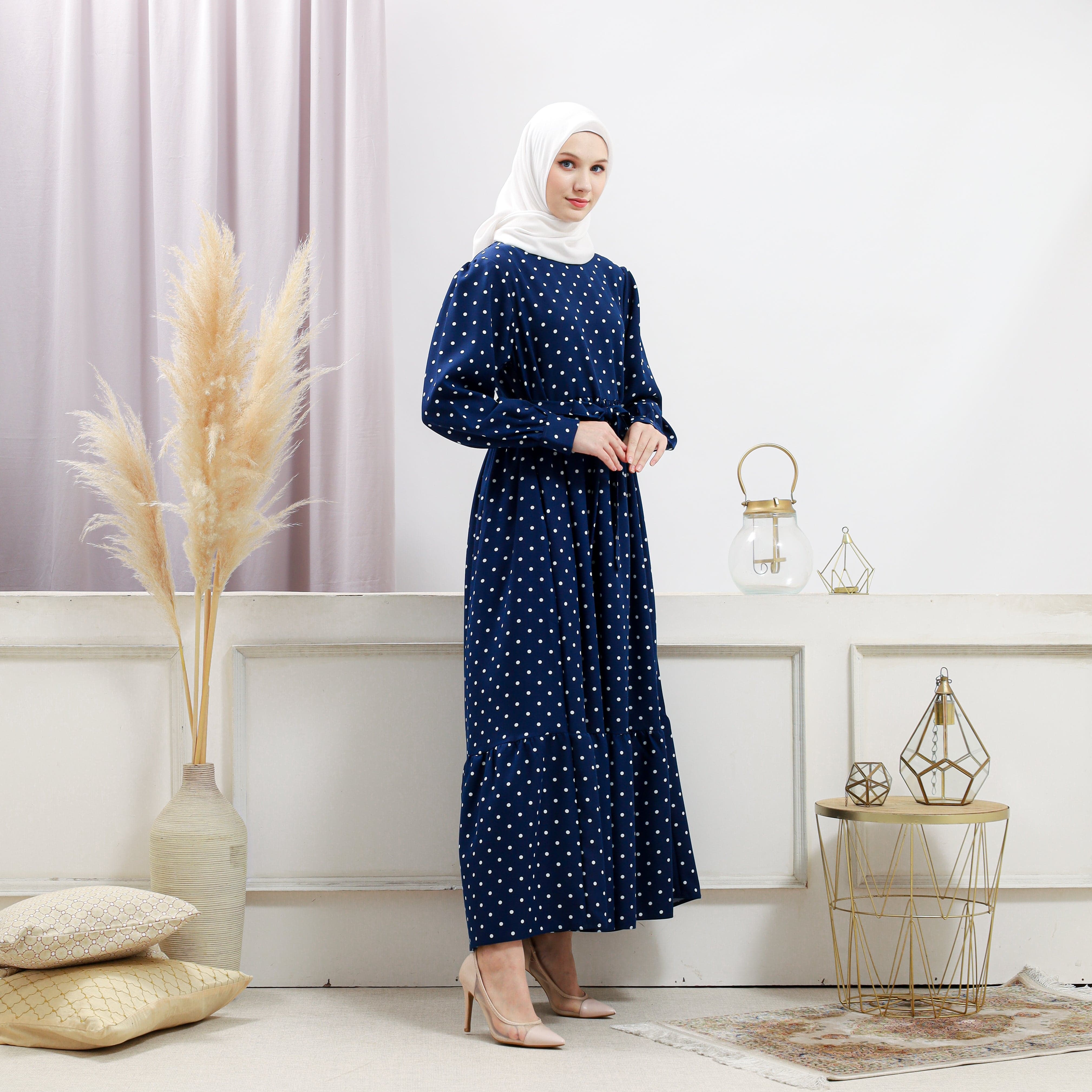 Burdaclothing Womens Navy Polka Dot Dress