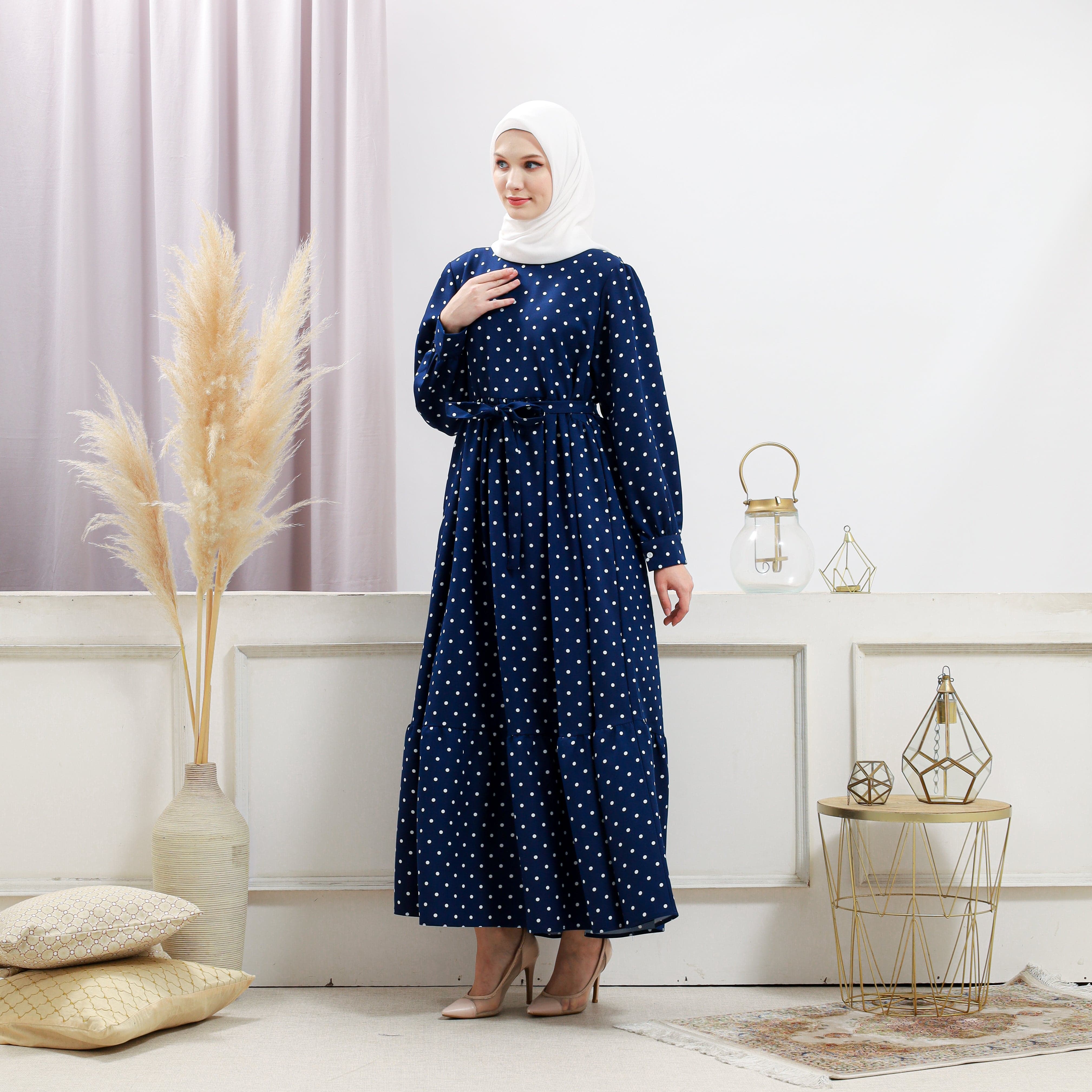 Burdaclothing Womens Navy Polka Dot Dress