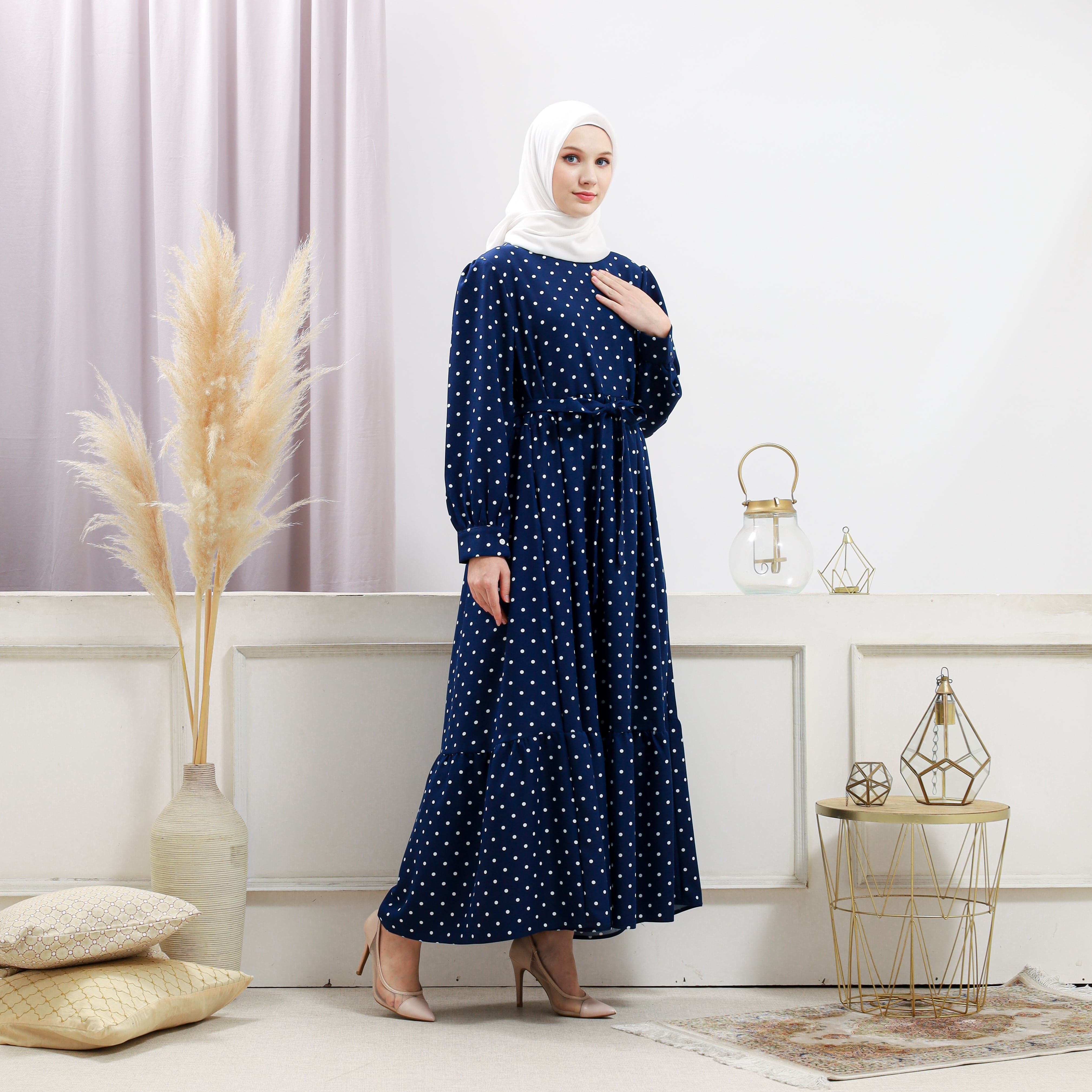Burdaclothing Womens Navy Polka Dot Dress
