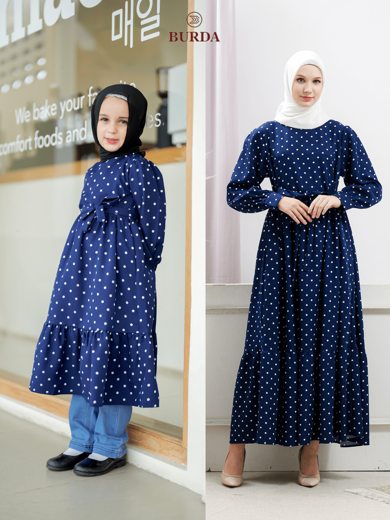 Burdaclothing Womens Navy Polka Dot Dress