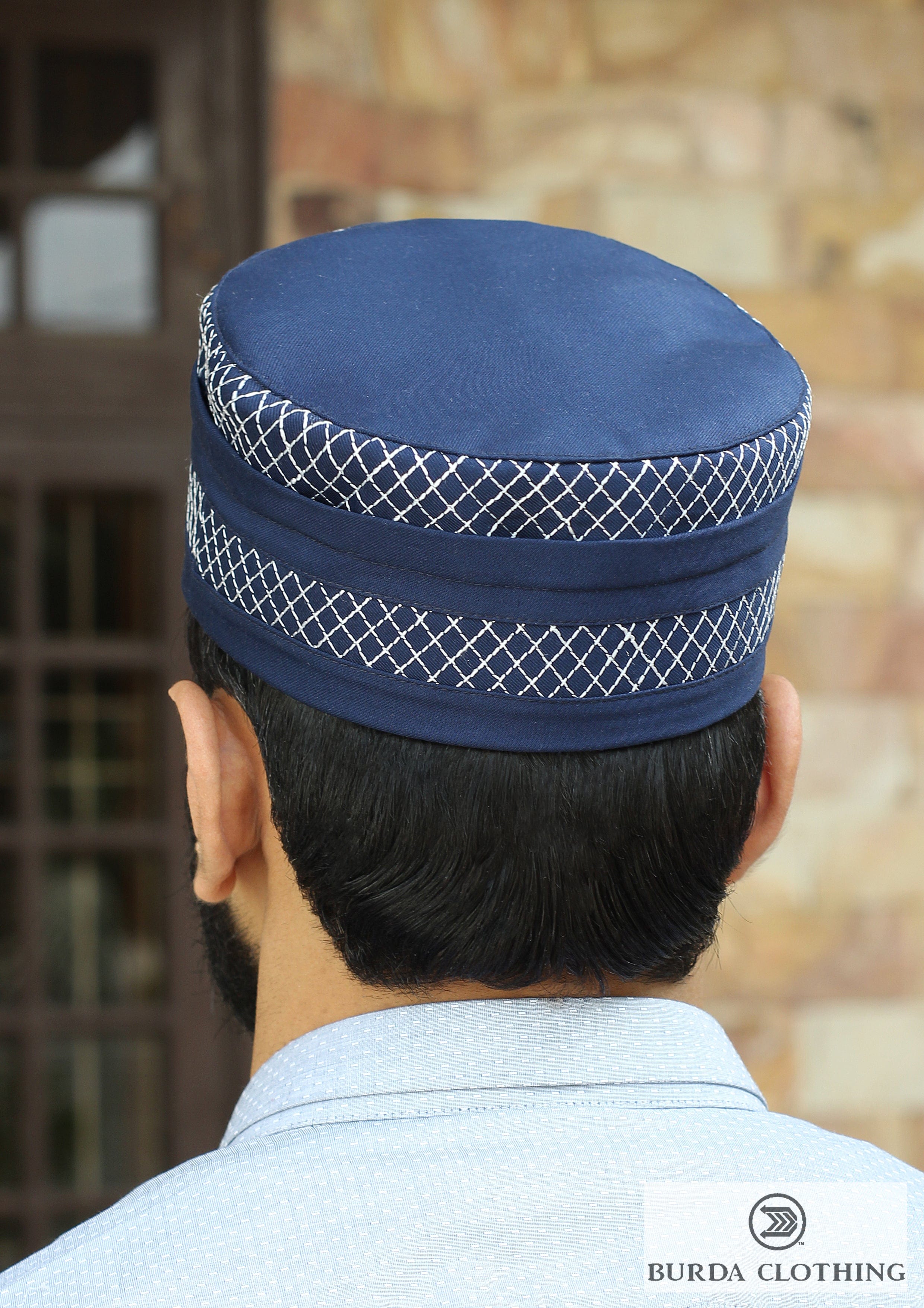 Burdaclothing 21XS / NAVY BLUE Folded Embroidery Kufi