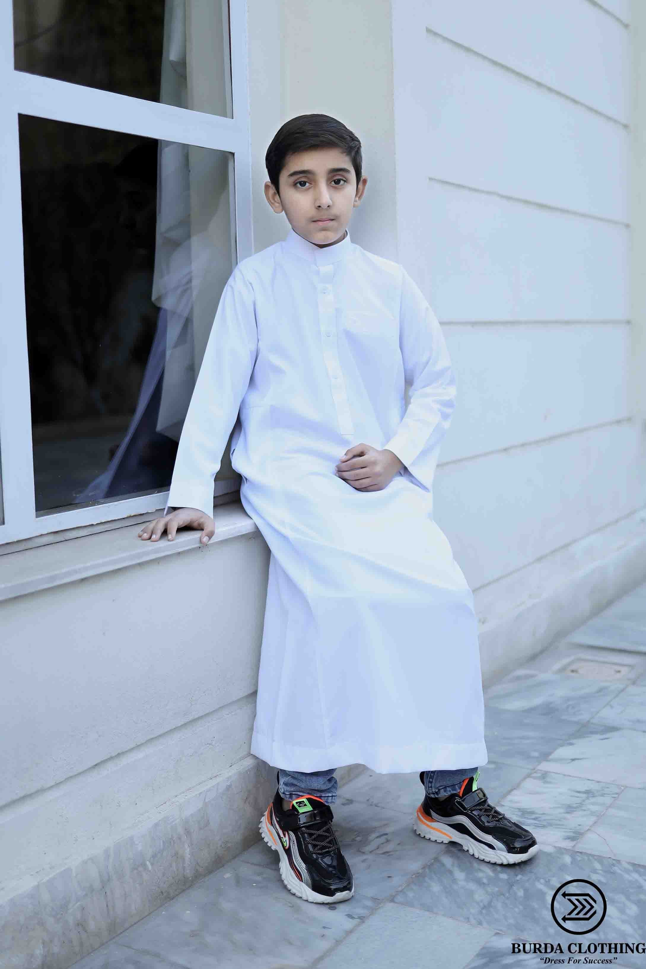 Burdaclothing Jummah Essential White Kids Thobe ( Father& Son)