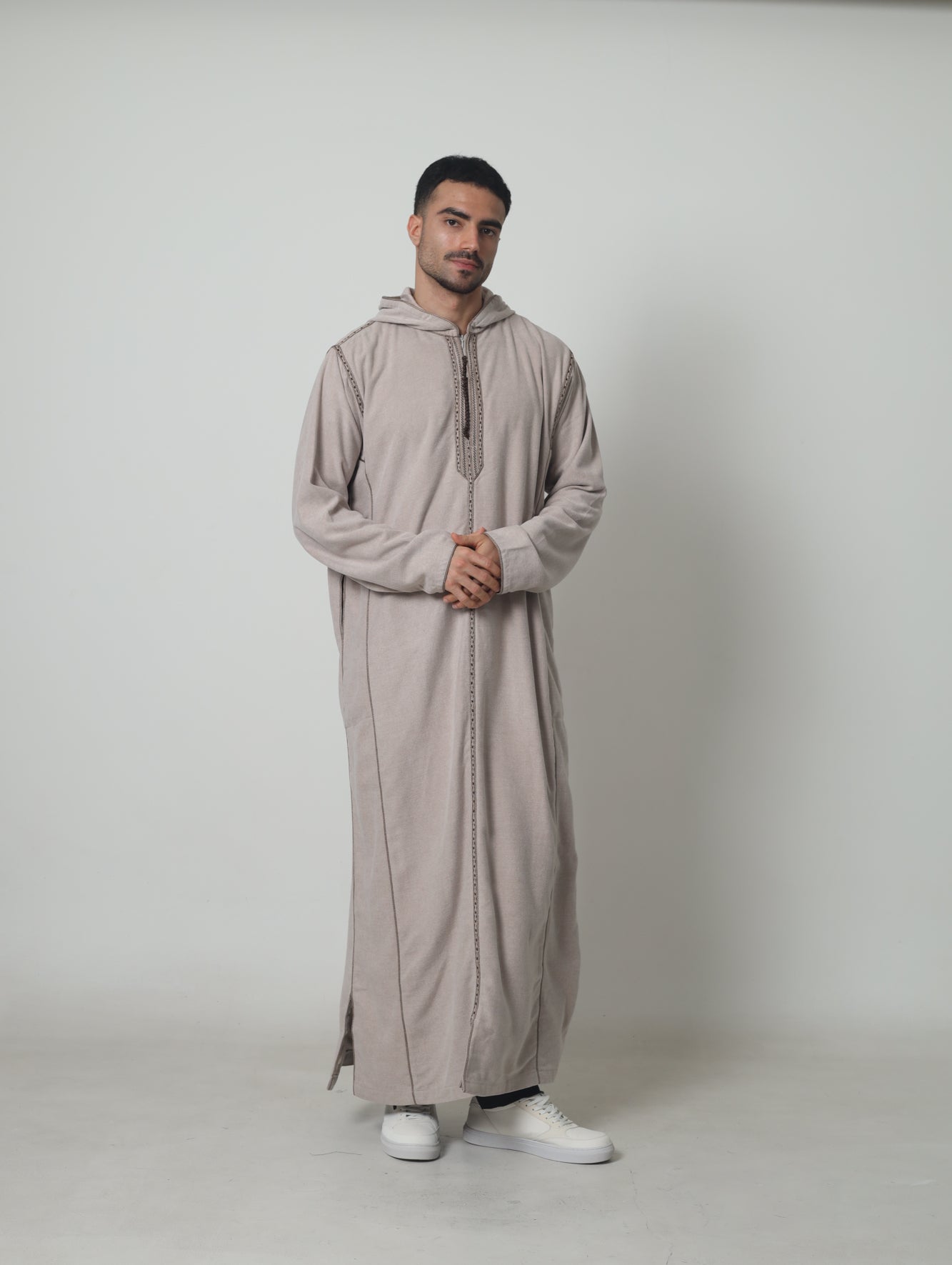 Moroccan Hoodie Thobe Mlifa Djellaba Beige