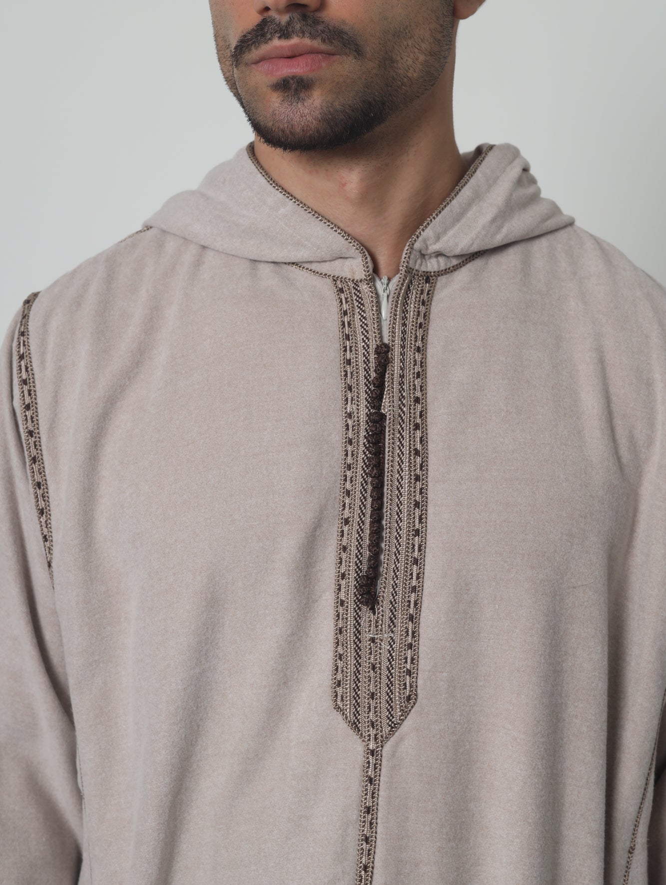 Moroccan Hoodie Thobe Mlifa Djellaba Beige