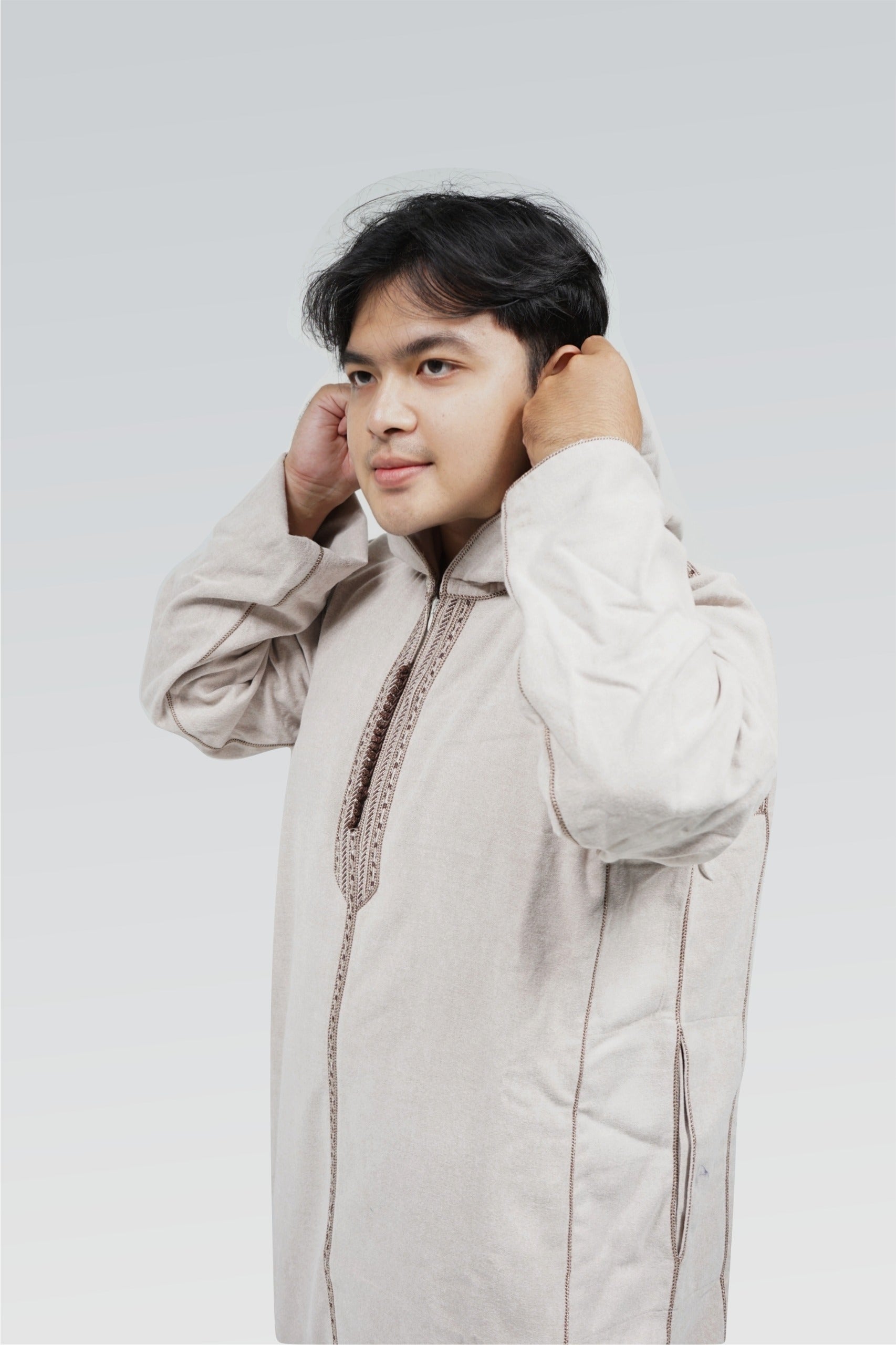 Marokkanischer Kapuzenpullover Thobe Mlifa Djellaba Beige