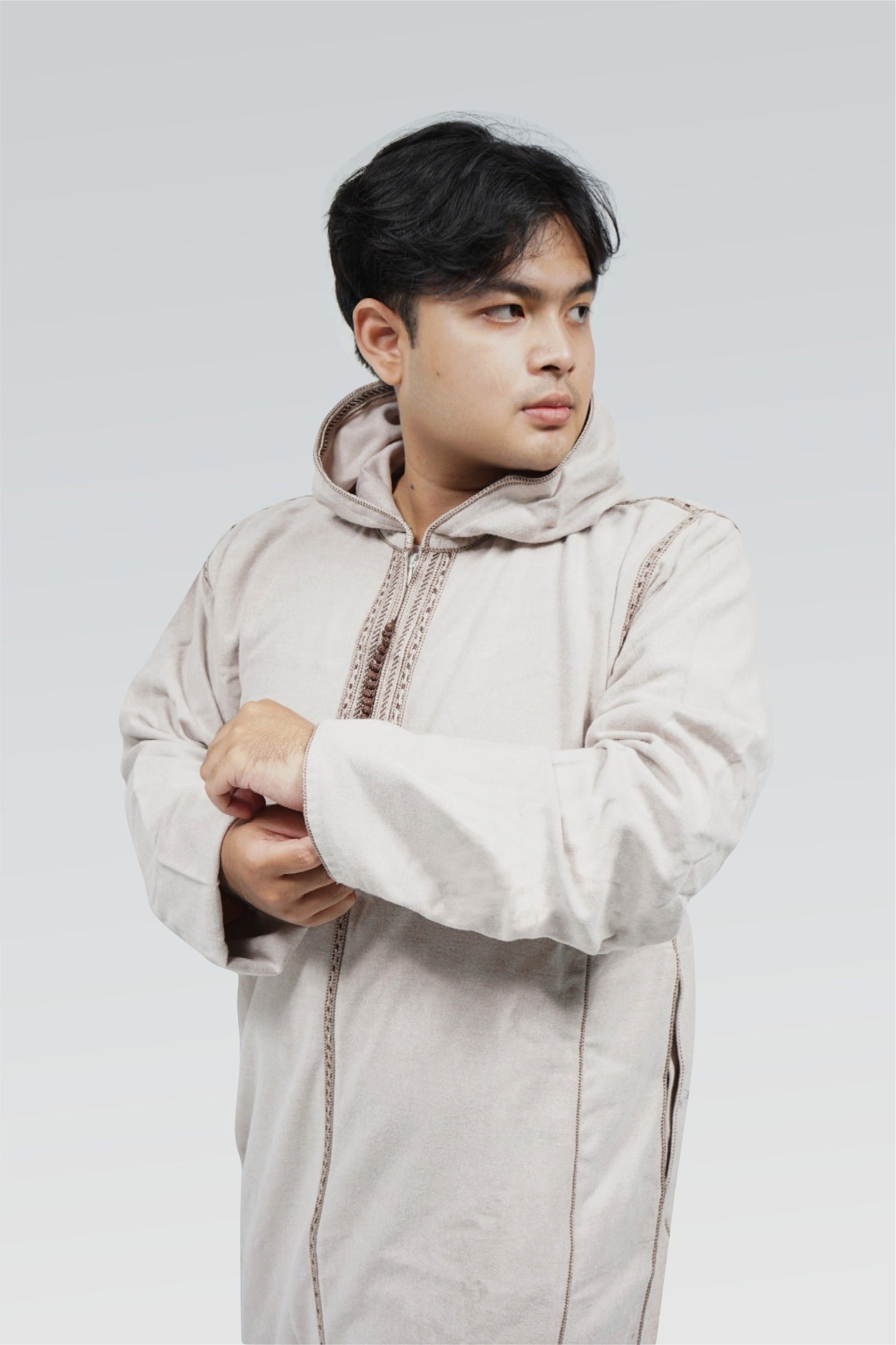 Marokkanischer Kapuzenpullover Thobe Mlifa Djellaba Beige