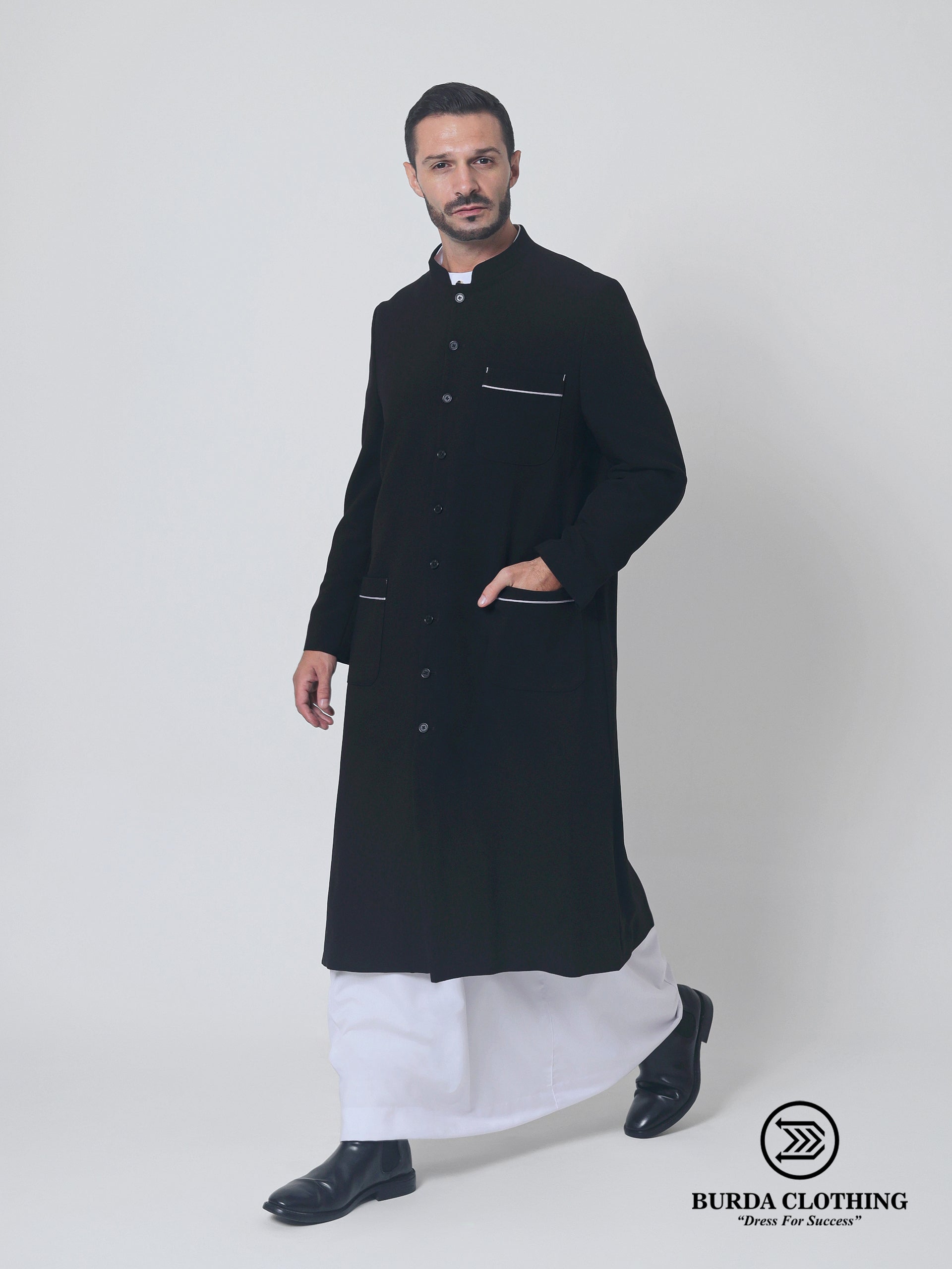 Contrast Black Overcoat by Burdaclothing