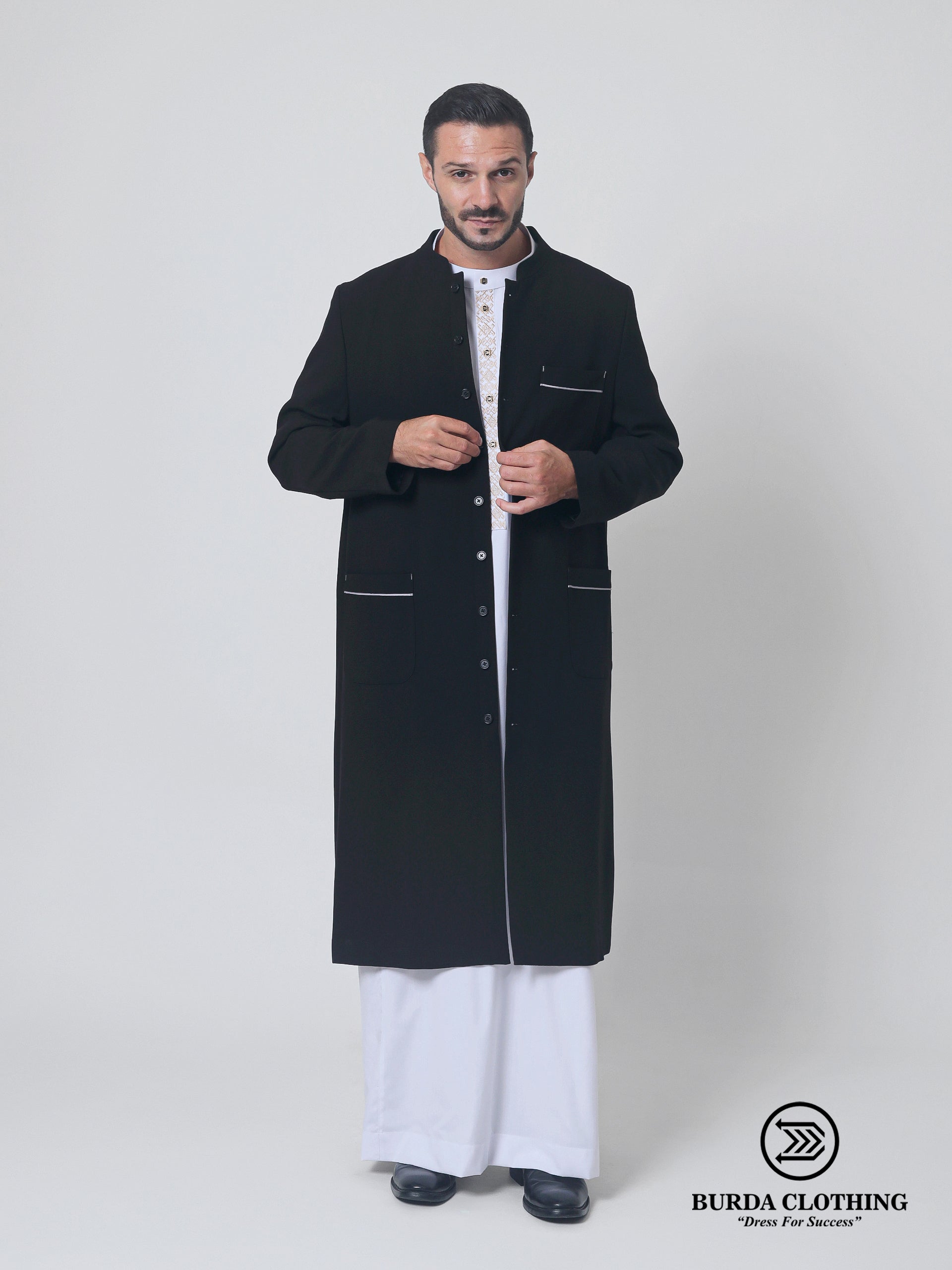 Contrast Black Overcoat by Burdaclothing