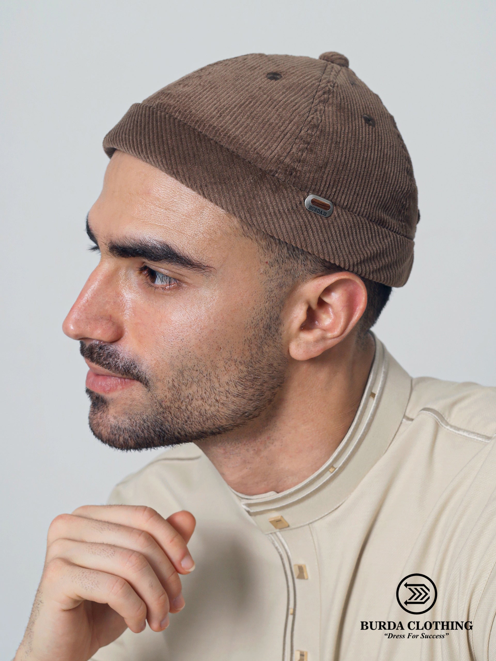 Corduroy Brimless Hat Brown by Burdaclothing