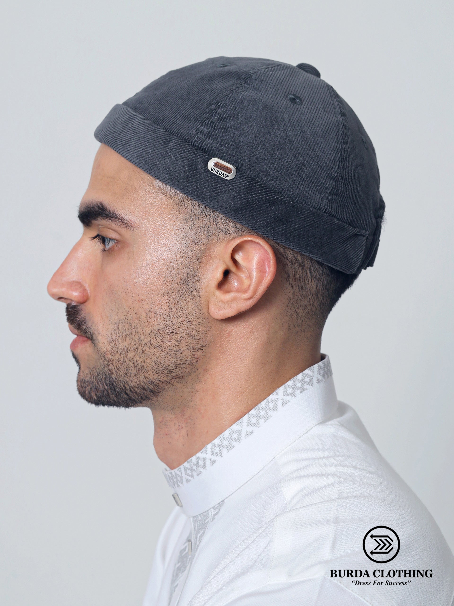 Corduroy Brimless Hat Dark Gray by Burdaclothing