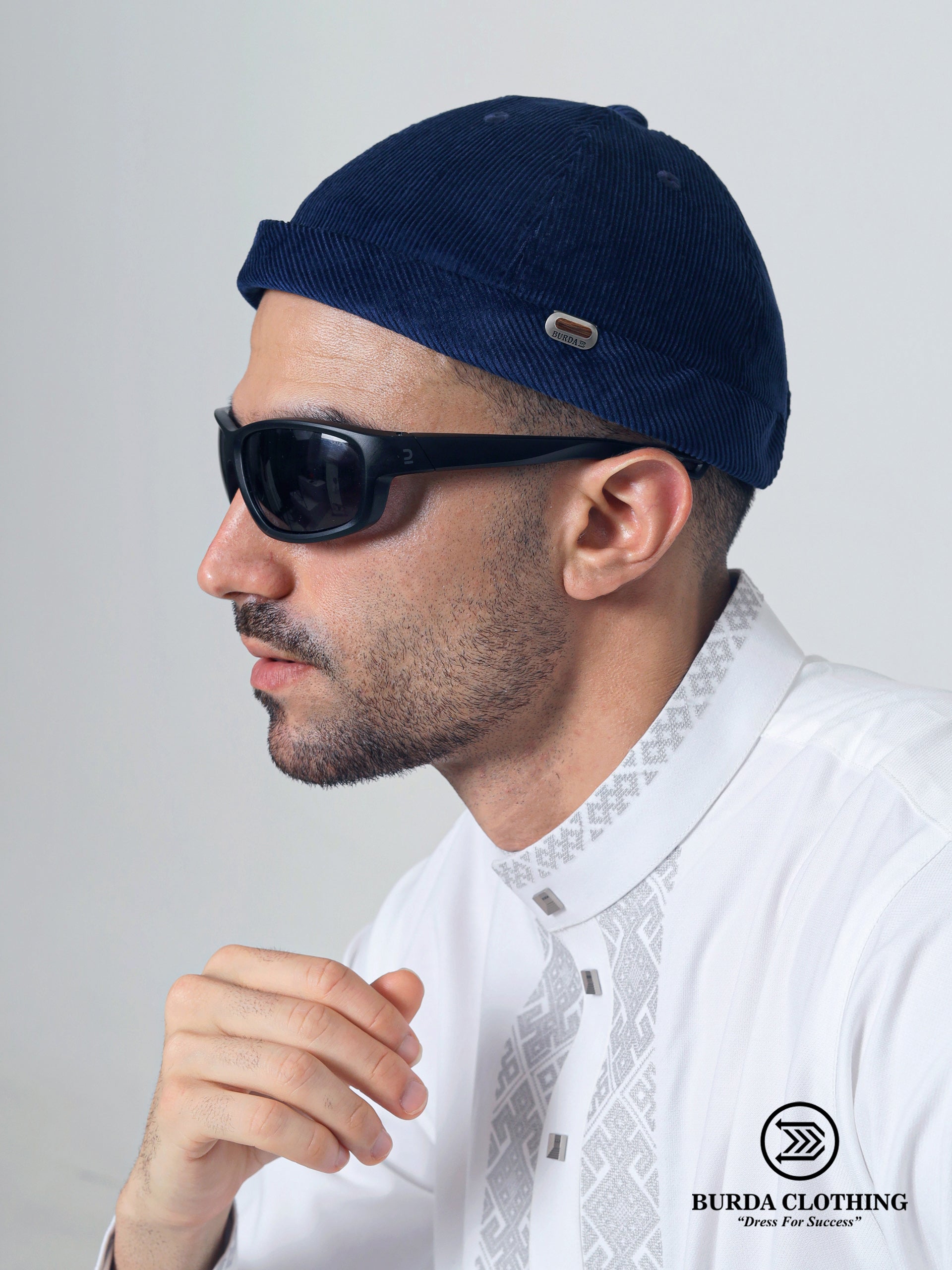 Corduroy Brimless Hat Navy Blue by Burdaclothing