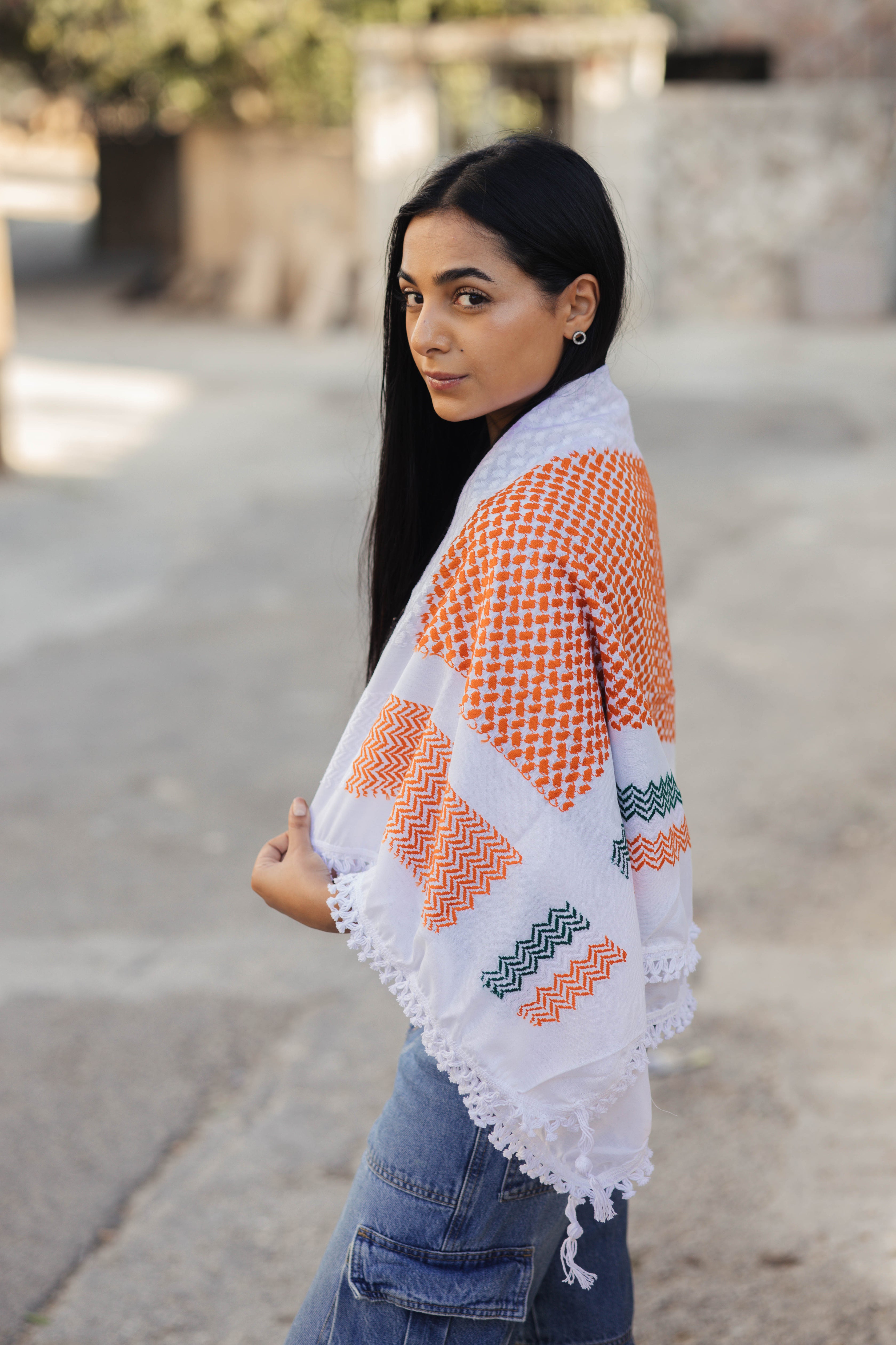 Green and Red Nablus Kufiya by Burdaclothing