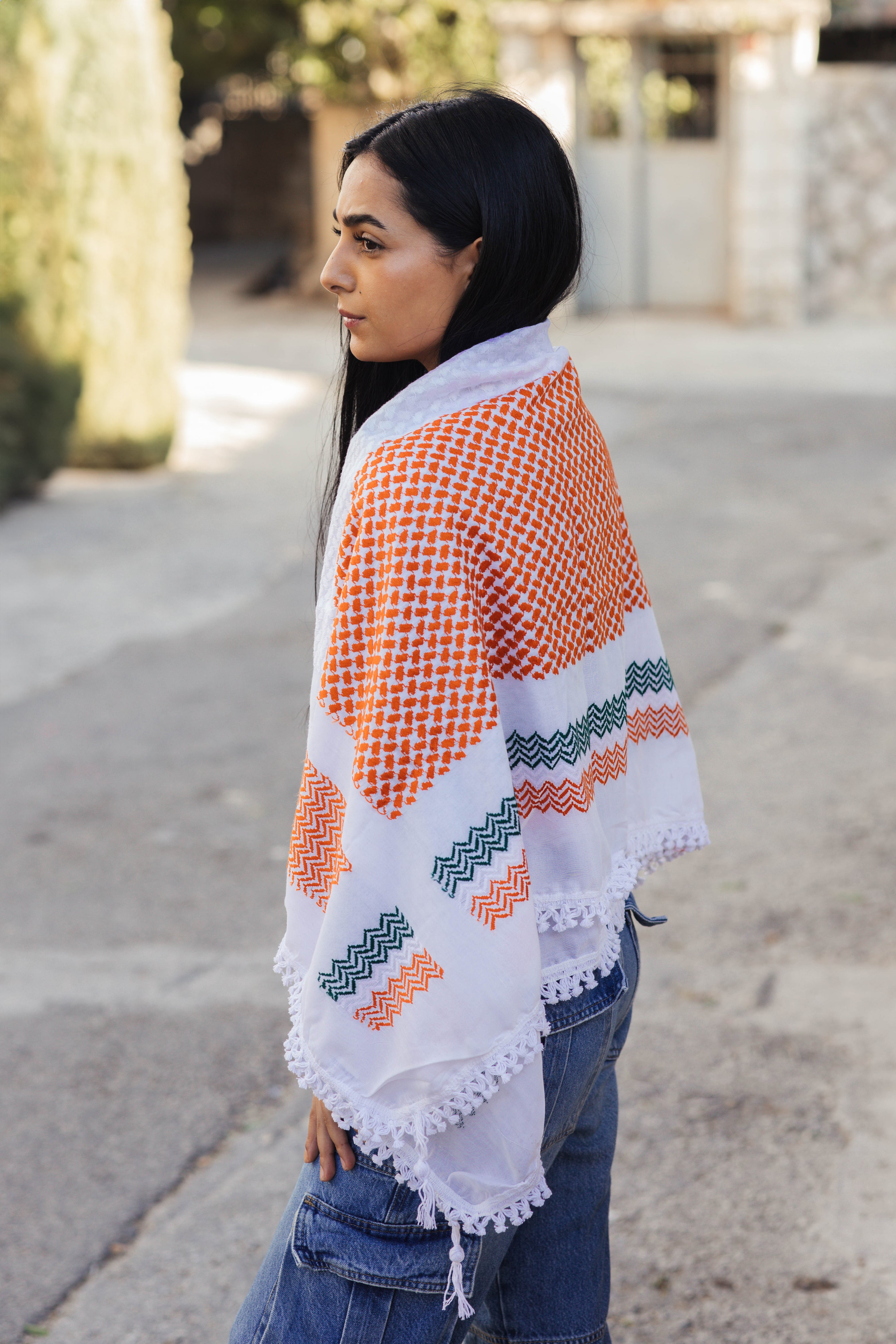 Green and Red Nablus Kufiya by Burdaclothing