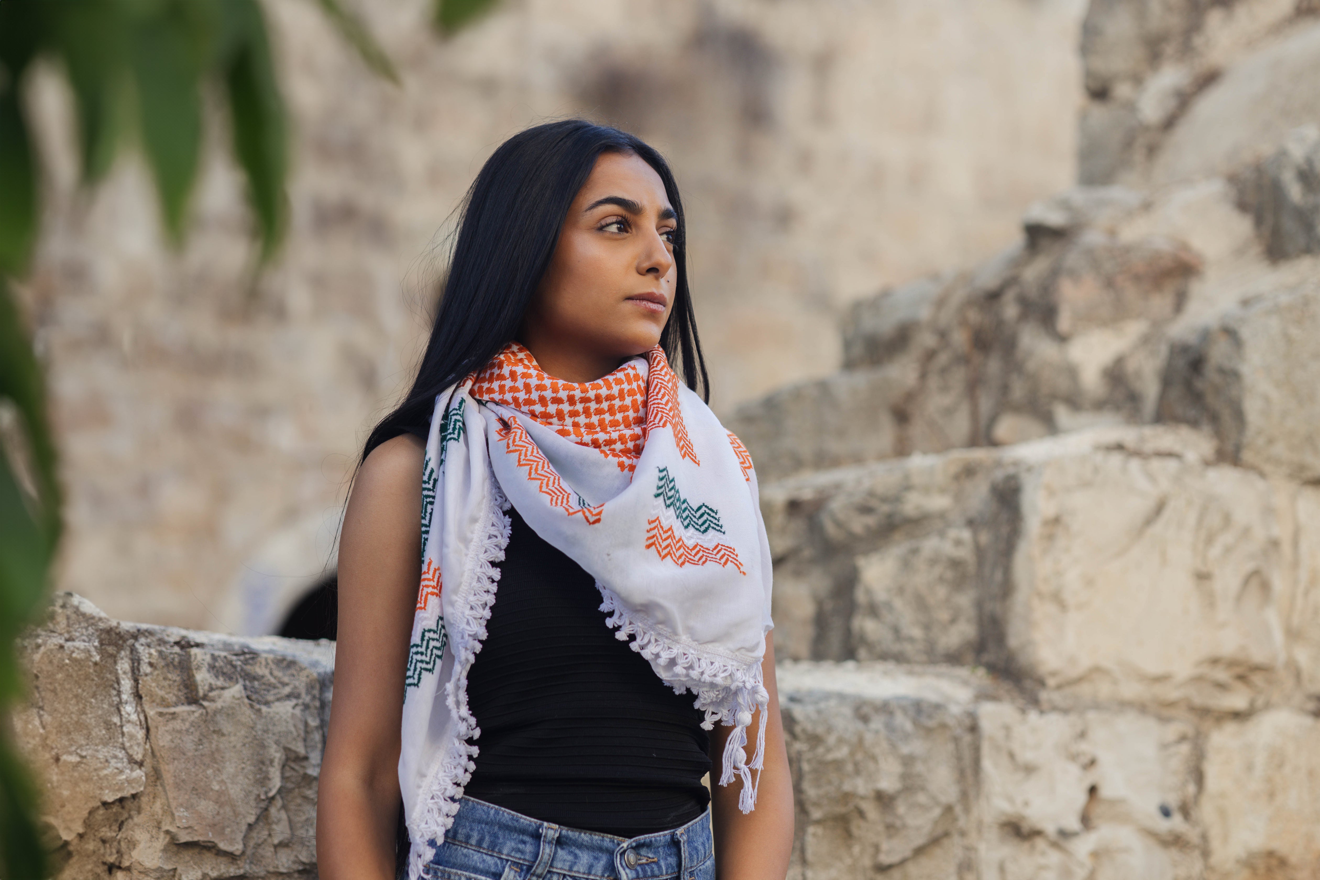 Green and Red Nablus Kufiya by Burdaclothing