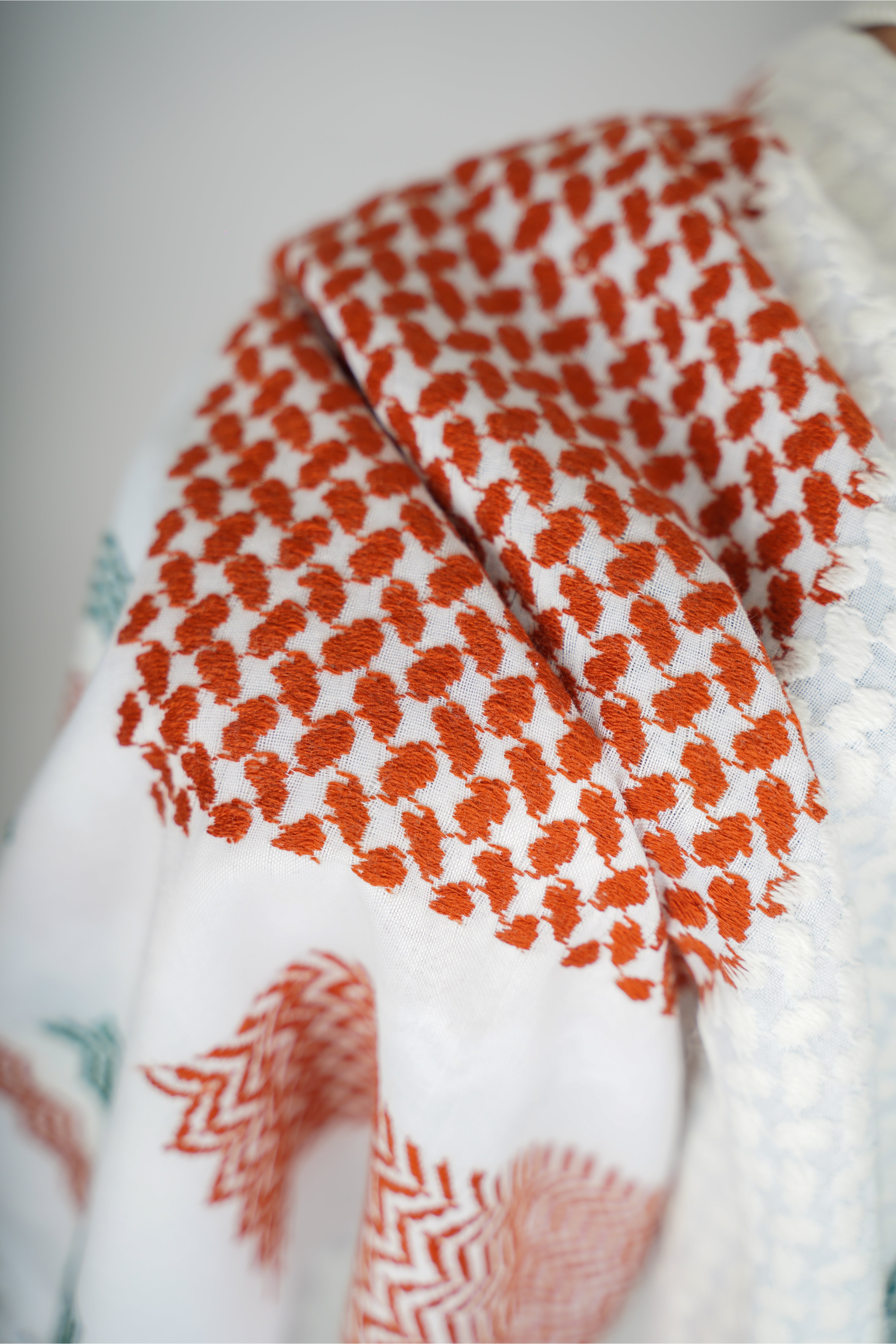 Green and Red Nablus Kufiya by Burdaclothing