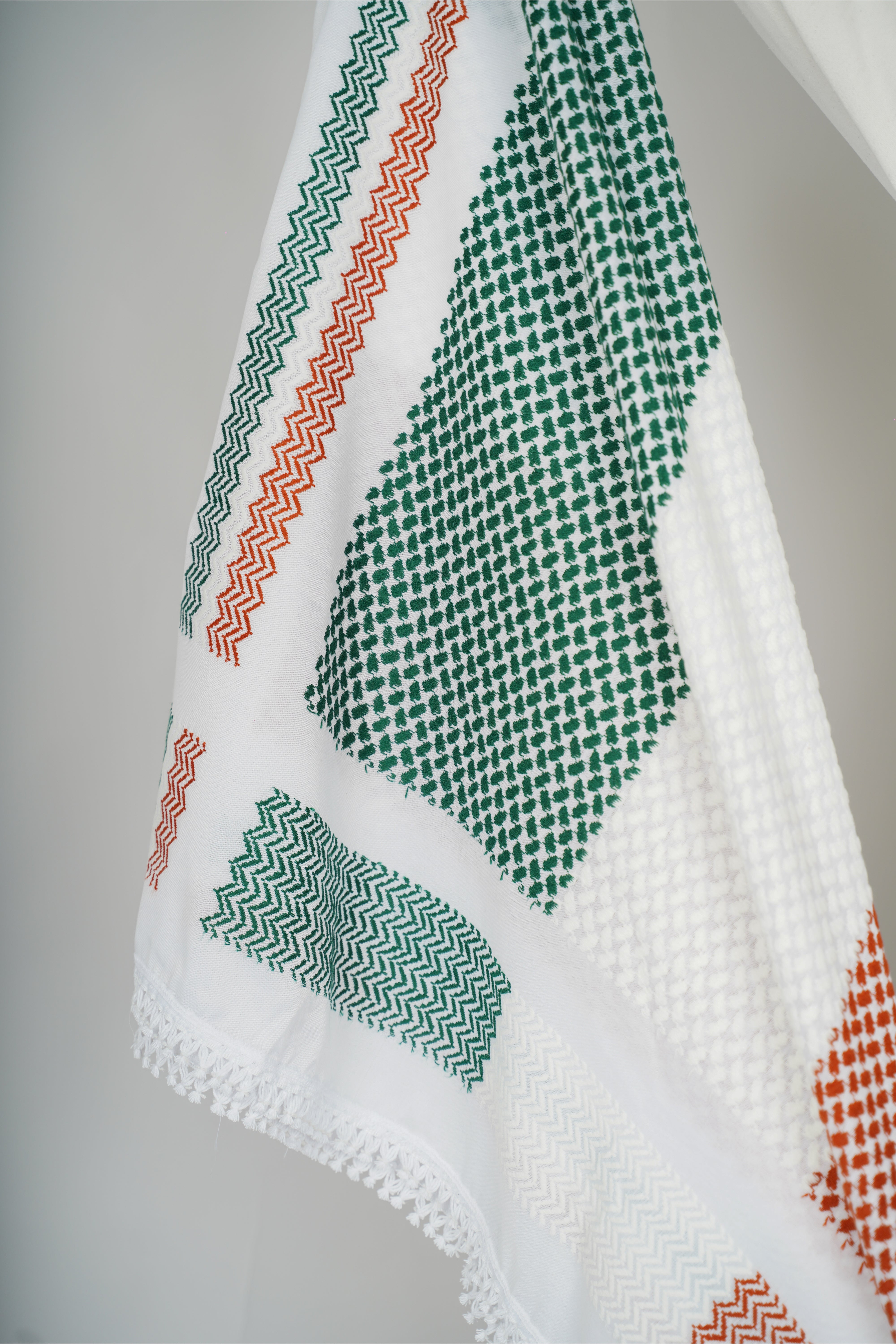 Green and Red Nablus Kufiya by Burdaclothing