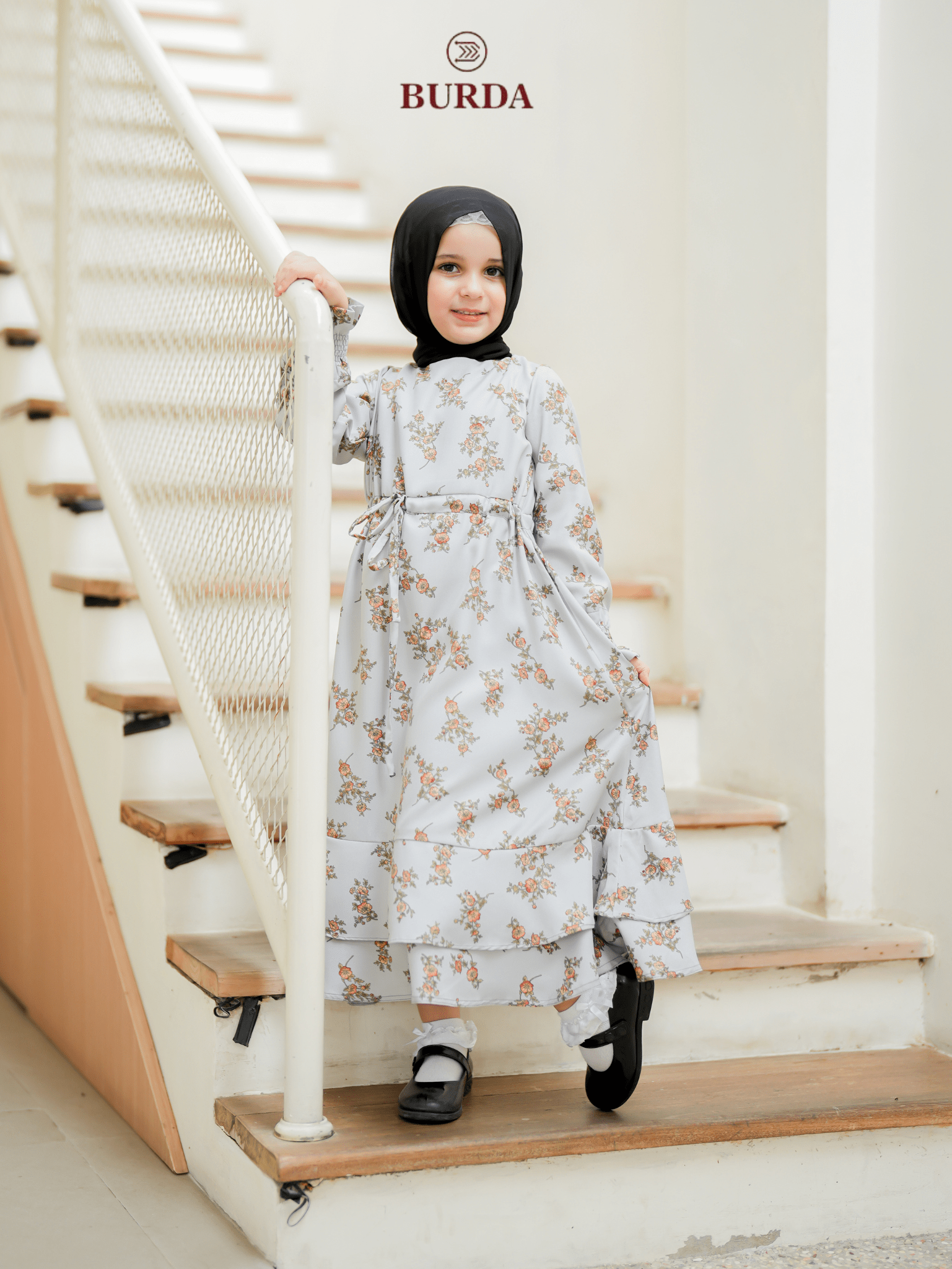 Burdaclothing Kid's Gray Floral Dress