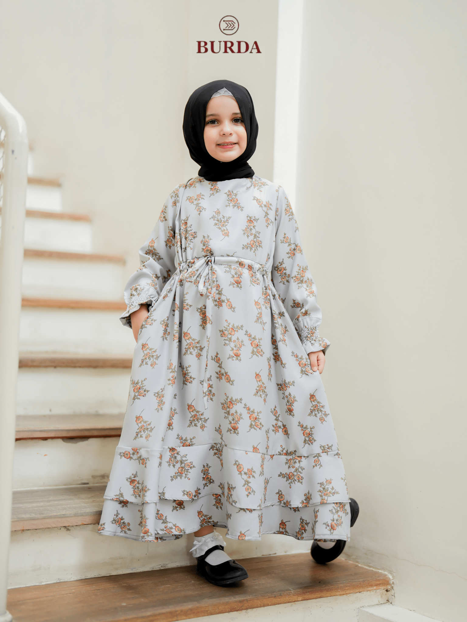 Burdaclothing Kid's Gray Floral Dress