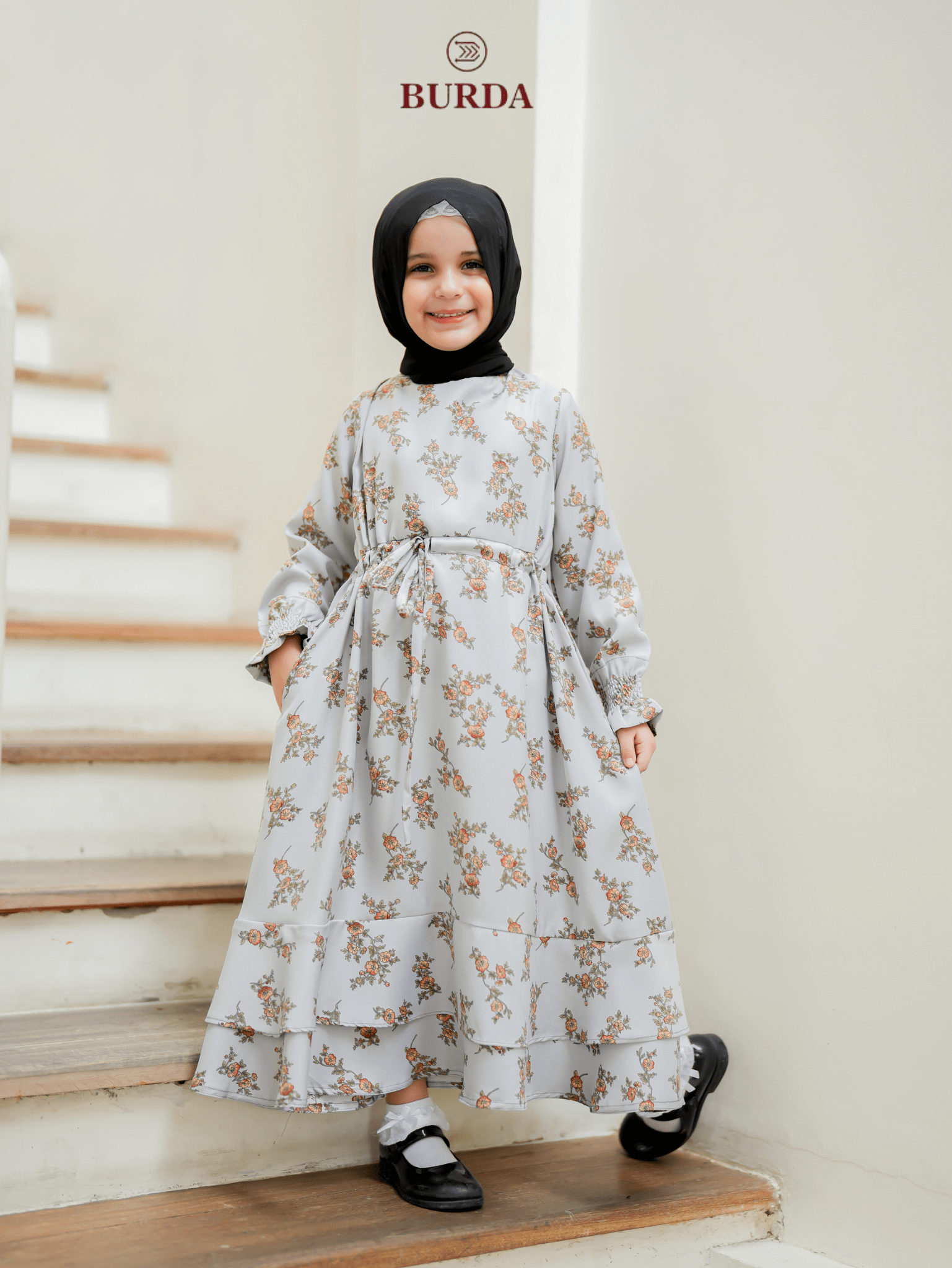 Burdaclothing Kid's Gray Floral Dress