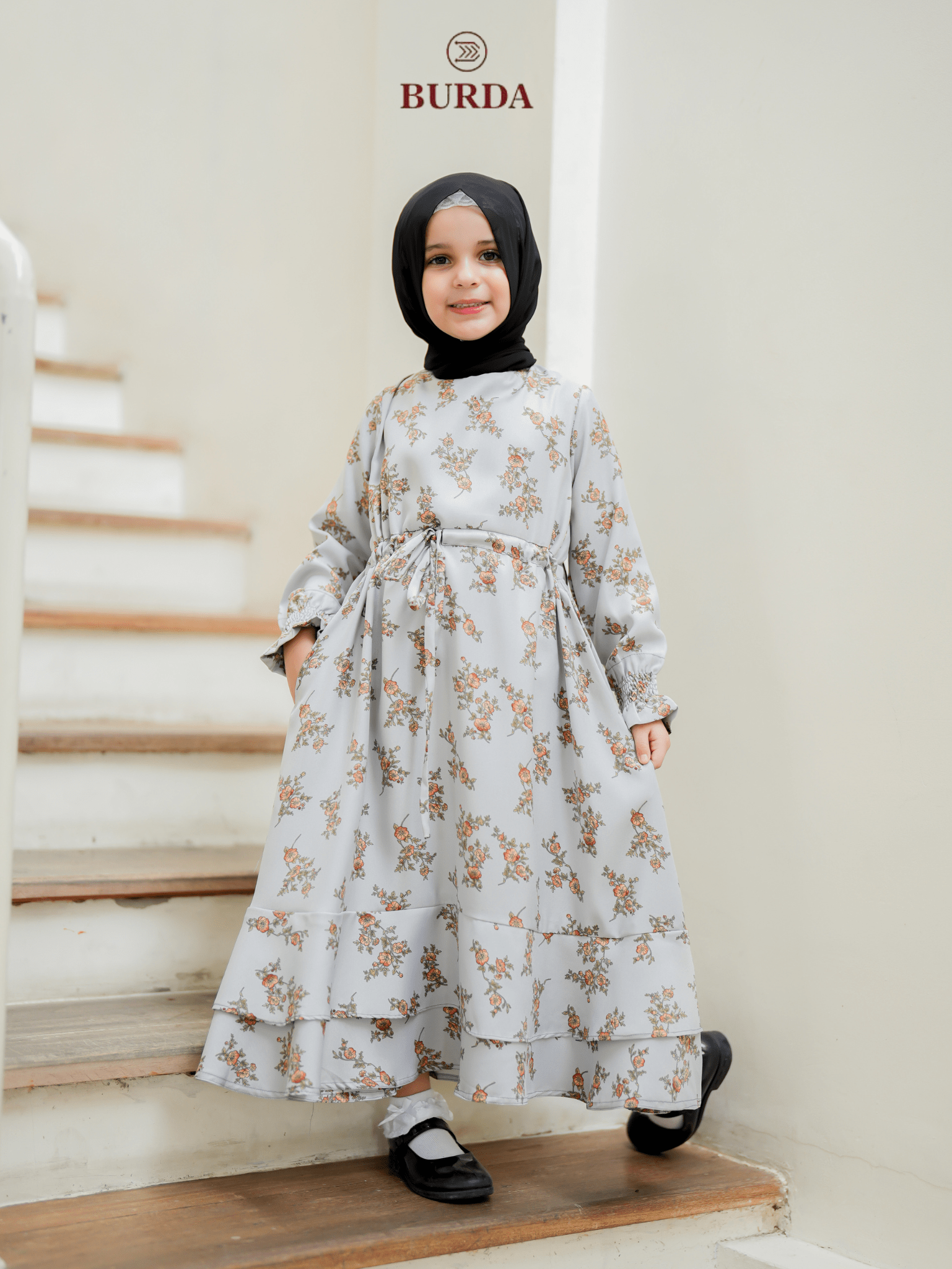 Burdaclothing Kid's Gray Floral Dress