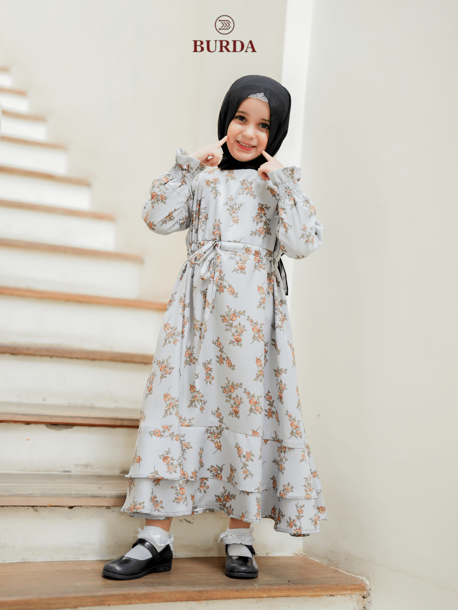 Burdaclothing Kid's Gray Floral Dress