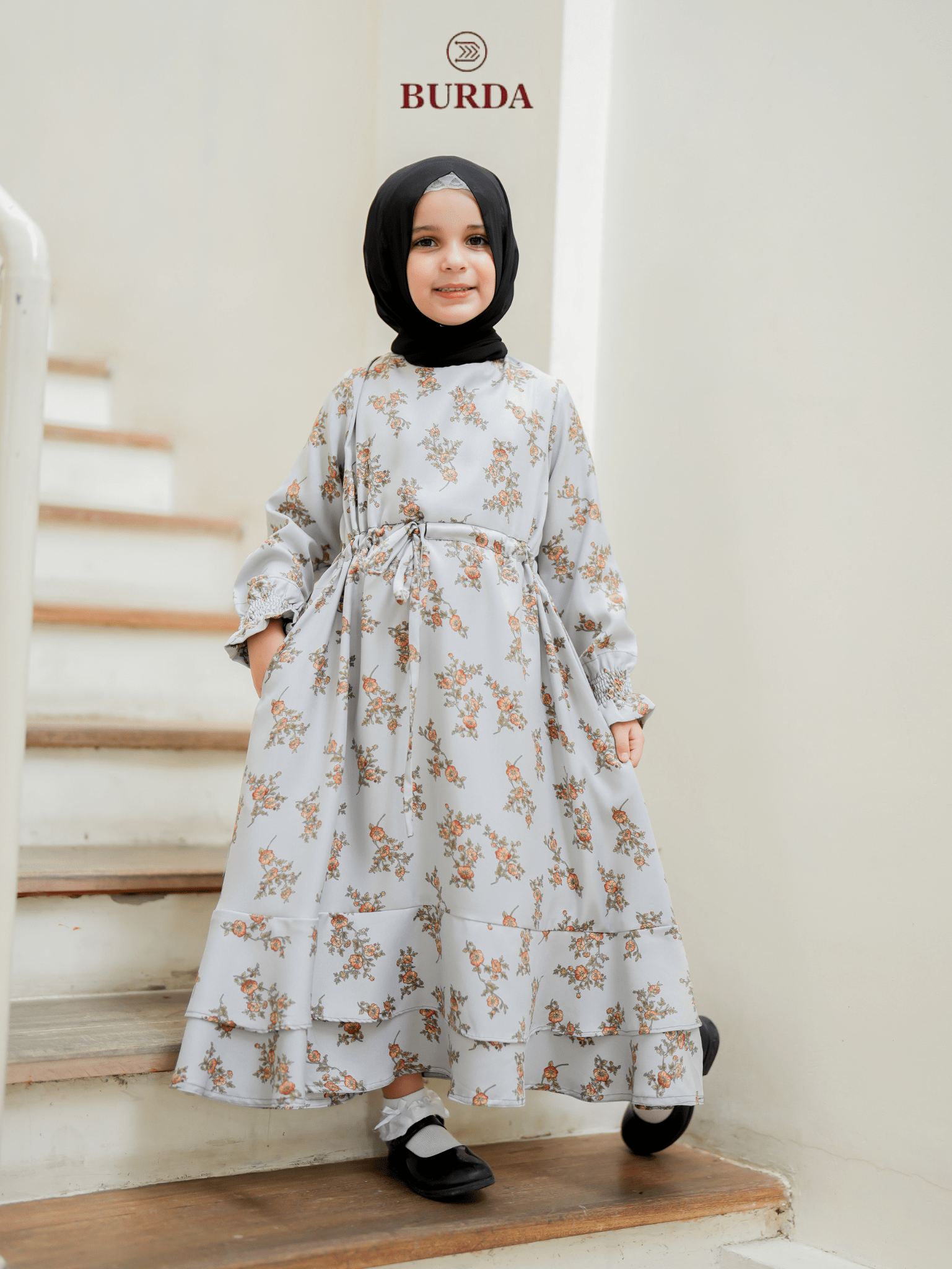 Burdaclothing Kid's Gray Floral Dress