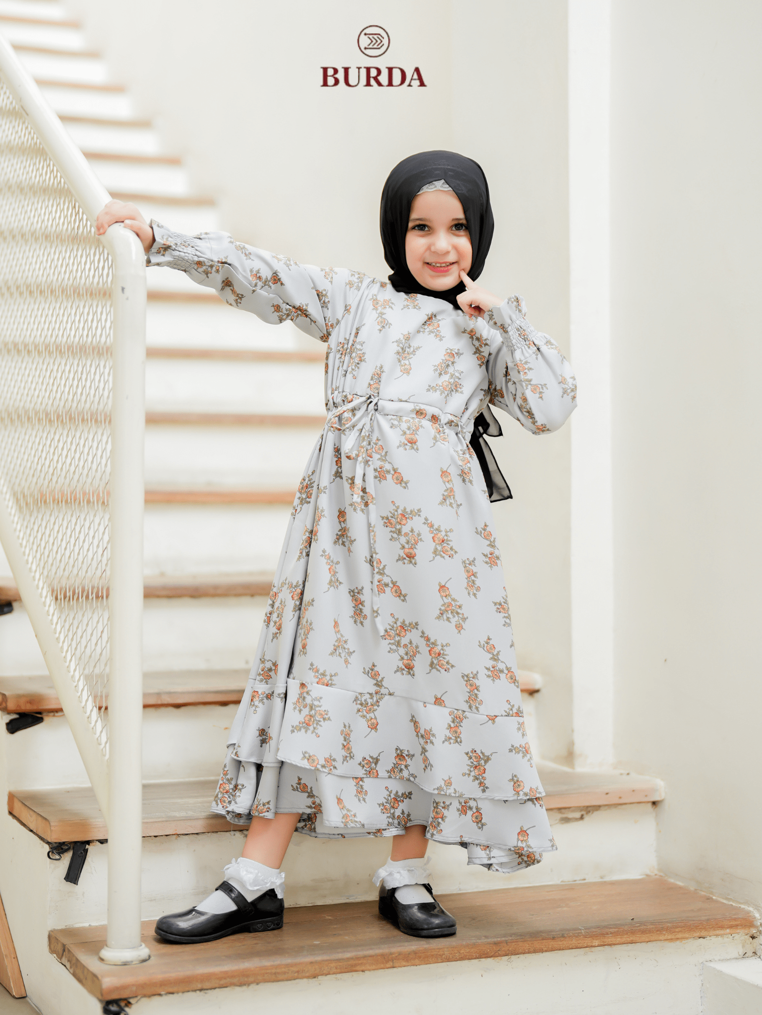 Burdaclothing Kid's Gray Floral Dress