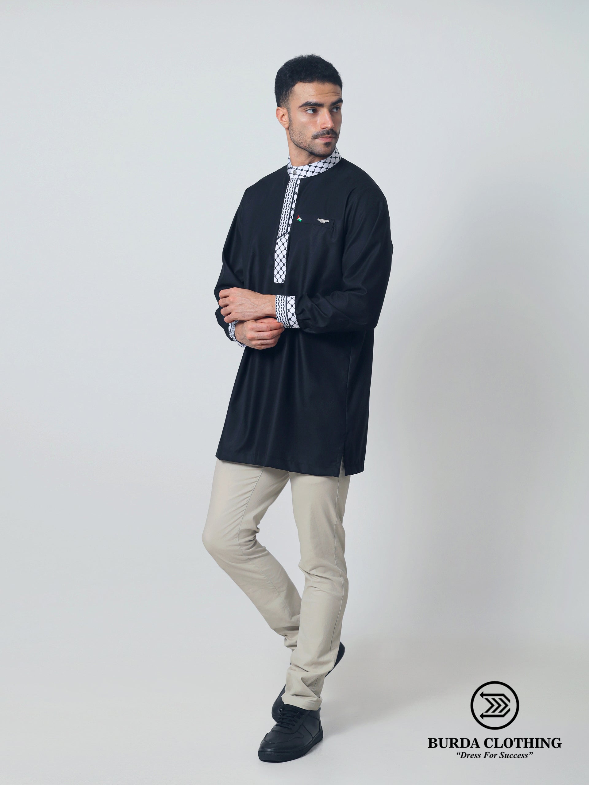 SKAVIJ Mannen Katoen Tuniek Lange Mouw Casual Kort Kurta (Zwart, Klein SKAVIJ Mannen Katoen Tuniek Lange Mouw Casual Kort Kurta (Zwart, Klein