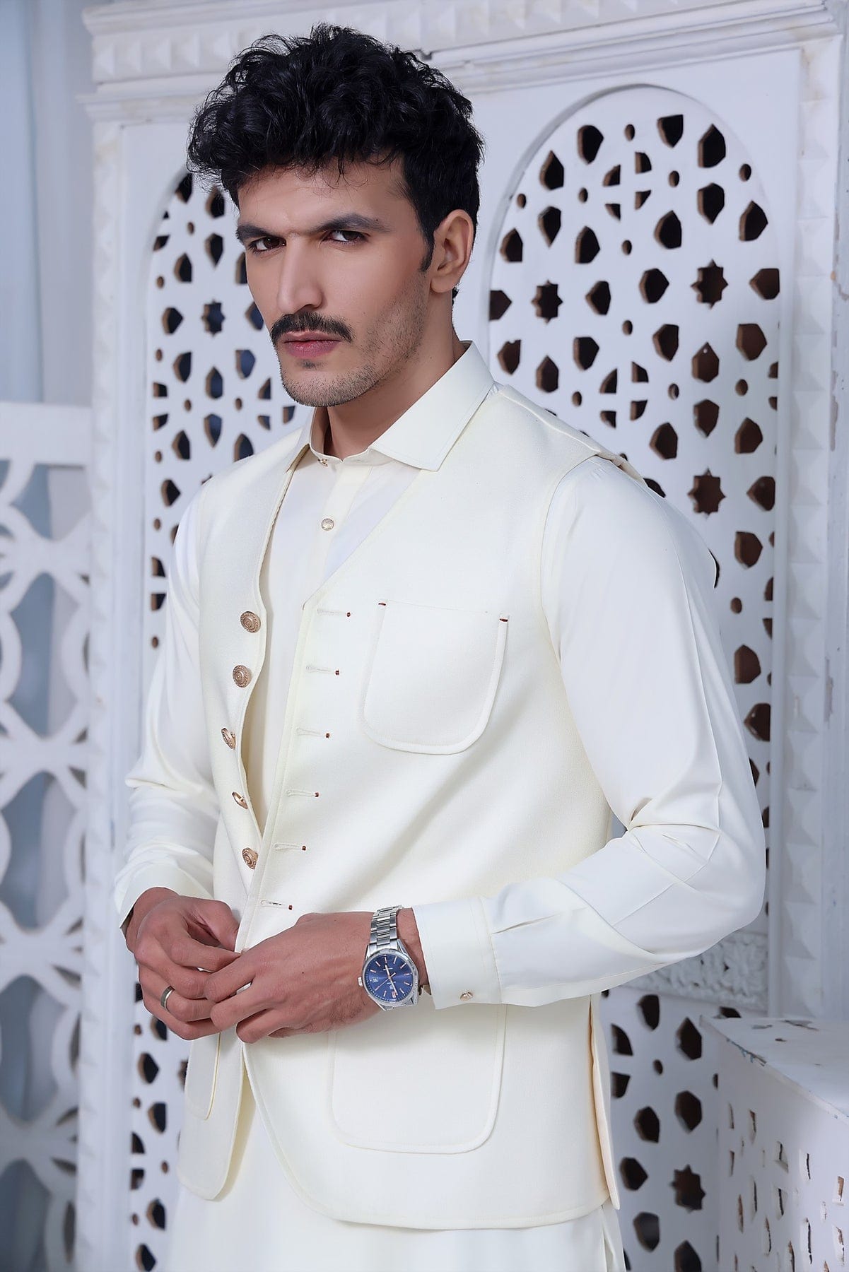 Burdaclothing Men's Waistcoat- Cream Butter