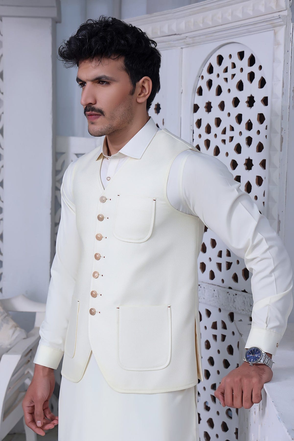 Burdaclothing Men's Waistcoat- Cream Butter