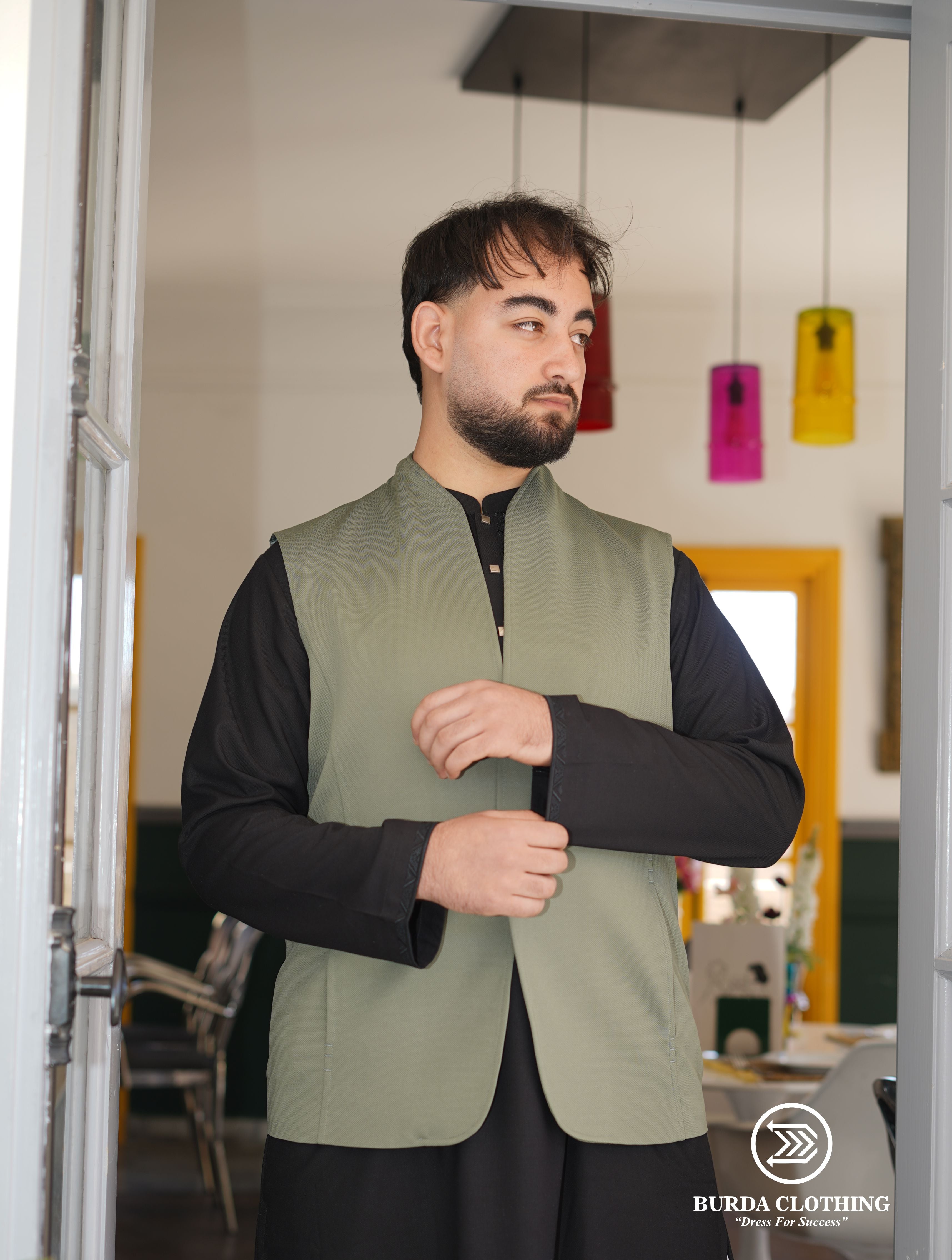 Mens Waistcoat- Lime Green by Burdaclothing